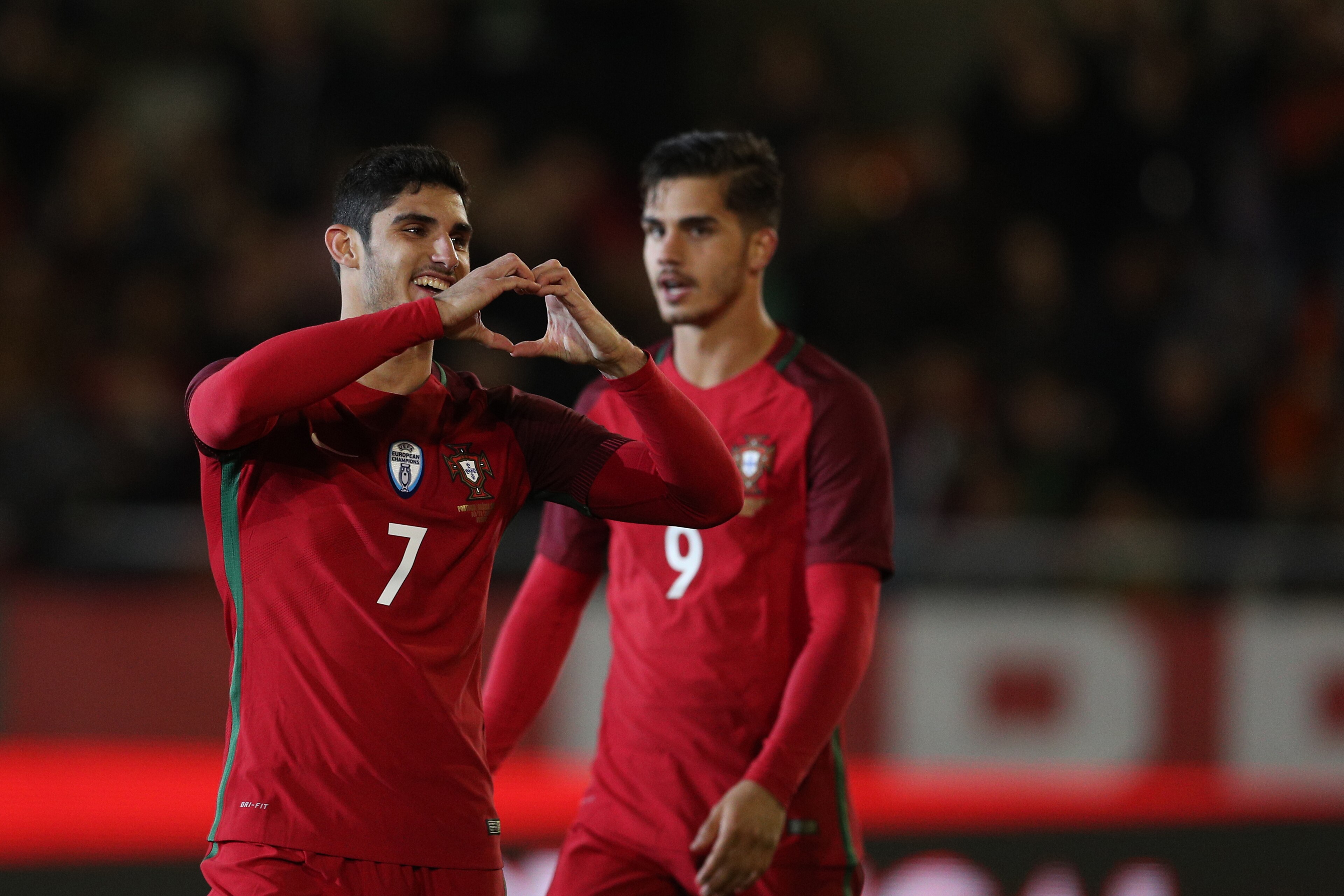 VISEU, PORTUGAL -NOVEMBER 10: Portugal forward Goncalo Guedes celebrates scoring Portugal second goal  during the match between Portugal and Saudi Arabia InternationalFriendly at Estadio do Fontelo, on November 10, 2017 in Viseu, Portugal.  (Photo by Carl