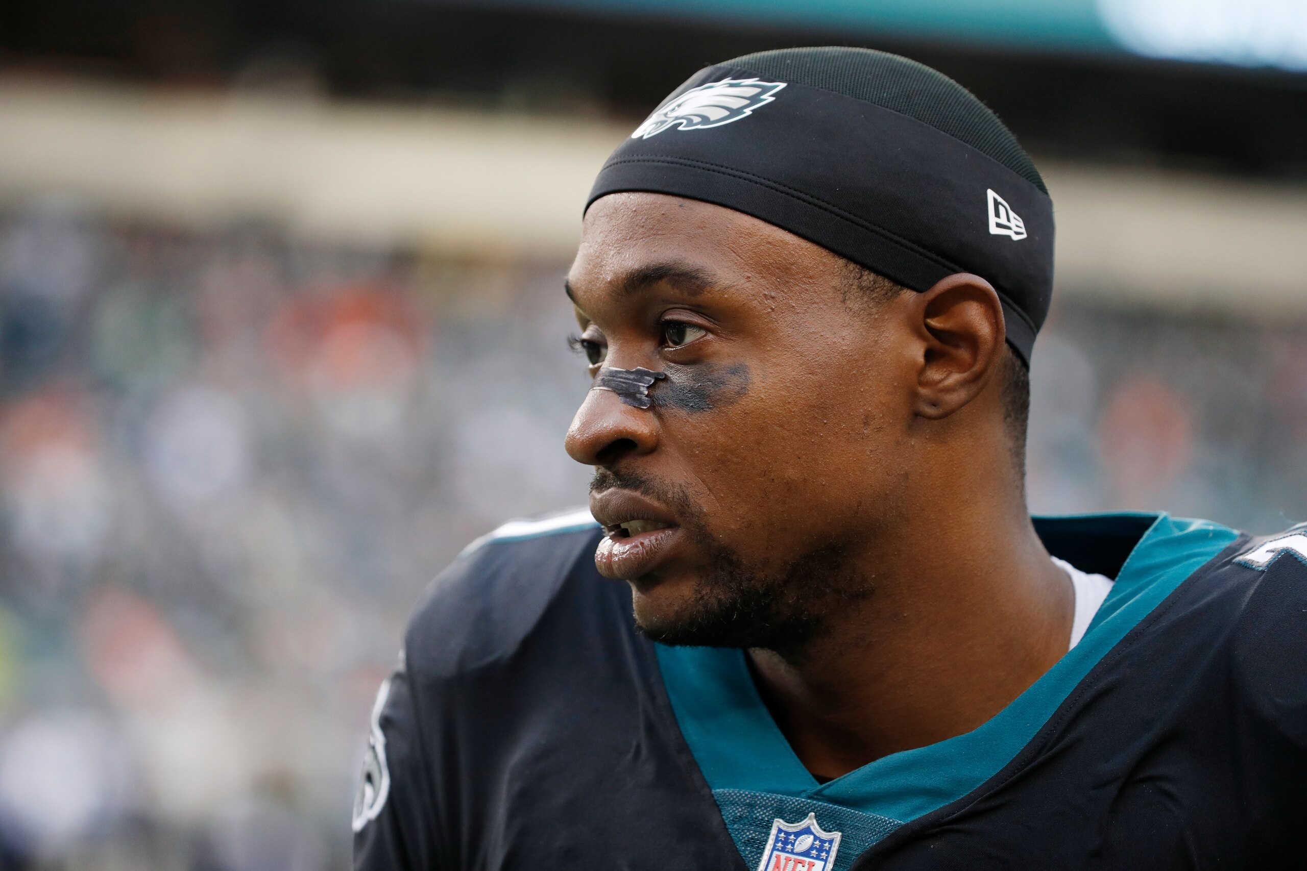 PHILADELPHIA, PA - NOVEMBER 05: Alshon Jeffery #17 of the Philadelphia Eagles looks on during a game against the Denver Broncos at Lincoln Financial Field on November 5, 2017 in Philadelphia, Pennsylvania. The Eagles defeated the Broncos 51-23. (Photo by 