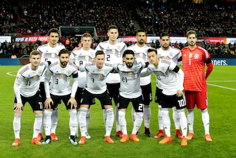 KOLN, GERMANY - NOVEMBER 14: Teamphoto of Germany, standing (L-R) : Mats Hummels of Germany, Toni Kroos of Germany, Niklas Sule of Germany, Sami Khedira of Germany, Emre Can of Germany, Kevin Trapp of Germany
Below (L-R) : Timo Werner of Germany, Marvin P