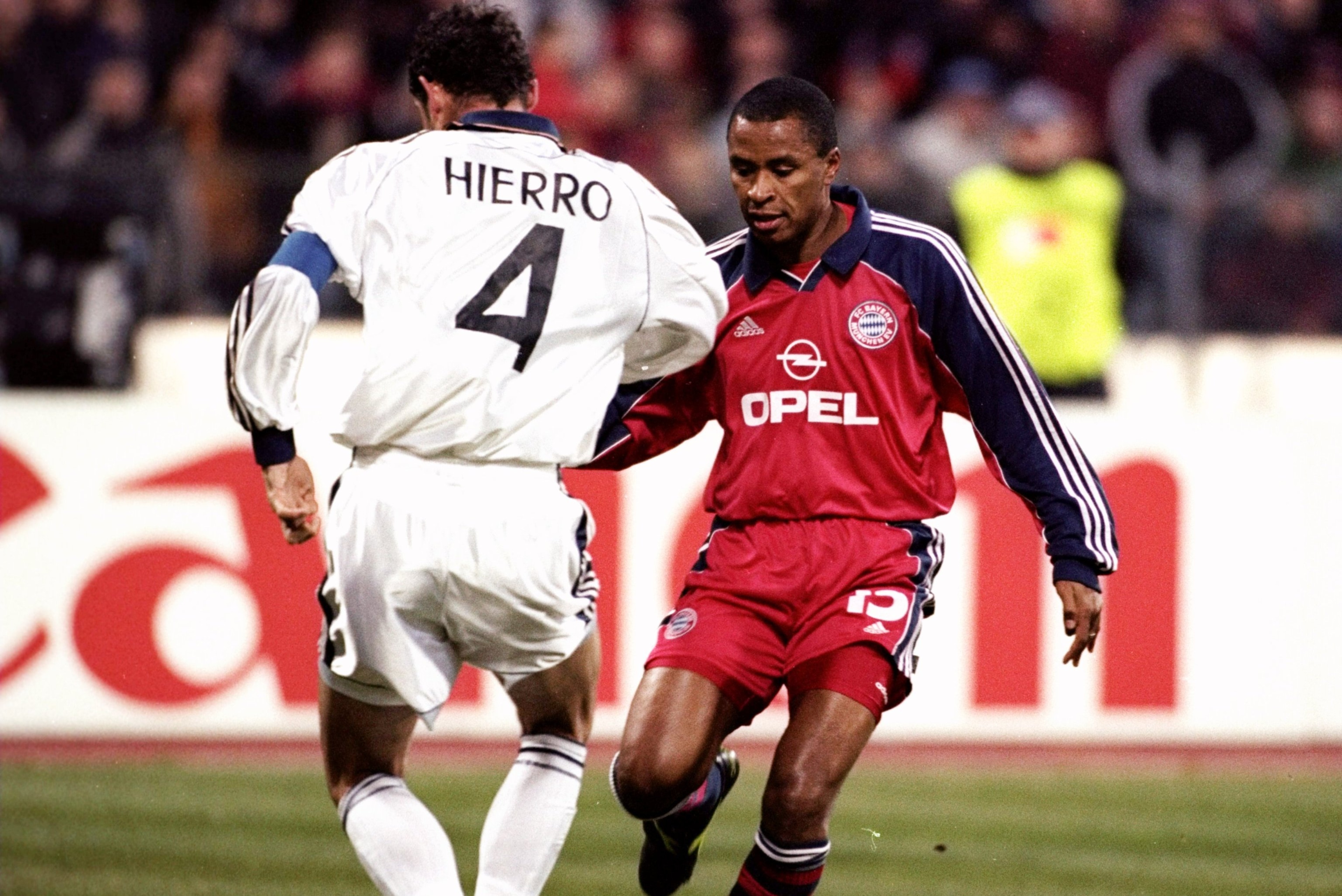 8 Mar 2000:  Paulo Sergio of Bayern Munich challenges Fernando Hierro of Real Madrid during the UEFA Champions League group C match at the Olympiastadion in Munich, Germany. \ Mandatory Credit: Stu Forster /Allsport