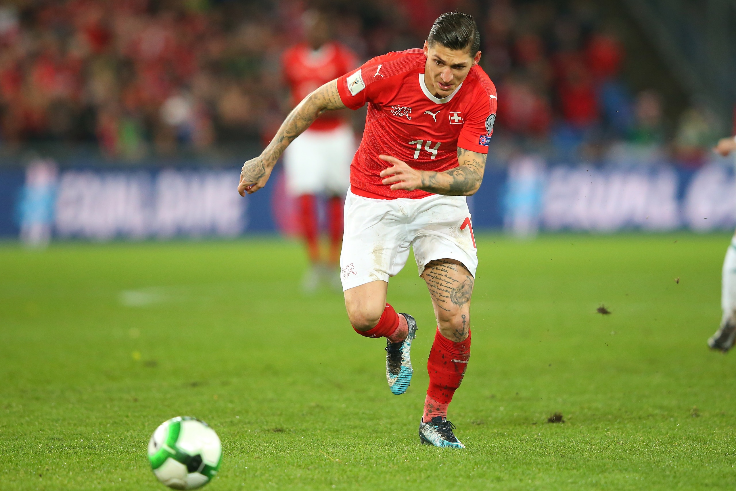 BASEL, SWITZERLAND - NOVEMBER 12:  Steven Zuber of Switzerland controls the ball during the FIFA 2018 World Cup Qualifier Play-Off second leg match between Switzerland and Northern Ireland at St. Jakob-Park on November 12, 2017 in Basel, Basel-Stadt.  (Ph