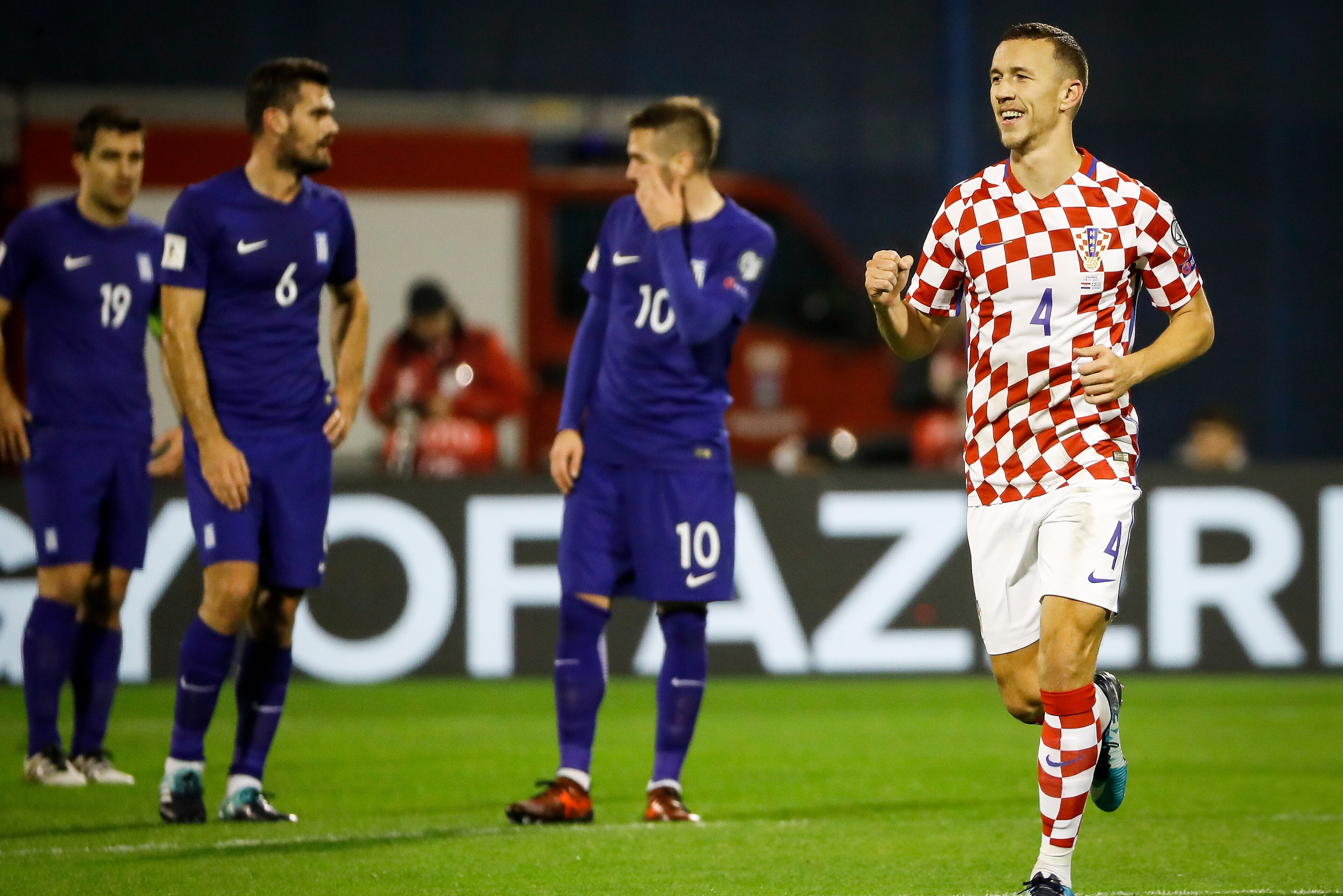 ZAGREB, CROATIA - NOVEMBER 09: Ivan Perisic (R) of Croatia celebrates scoring a goal during the FIFA 2018 World Cup Qualifier Play-Off: First Leg between Croatia and Greece at Stadion Maksimir on November 9, 2017 in Zagreb, Croatia (Photo by Srdjan Stevan