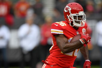 OAKLAND, CA - OCTOBER 19:  C.J. Spiller #26 of the Kansas City Chiefs warms up during pregame warm ups prior to playing the Oakland Raiders in an NFL football game at Oakland-Alameda County Coliseum on October 19, 2017 in Oakland, California.  (Photo by T