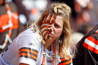 CLEVELAND, OH - SEPTEMBER 10:  A dejected Cleveland Browns fan looks on against the Pittsburgh Steelers at FirstEnergy Stadium on September 10, 2017 in Cleveland, Ohio. (Photo by Justin K. Aller/Getty Images)