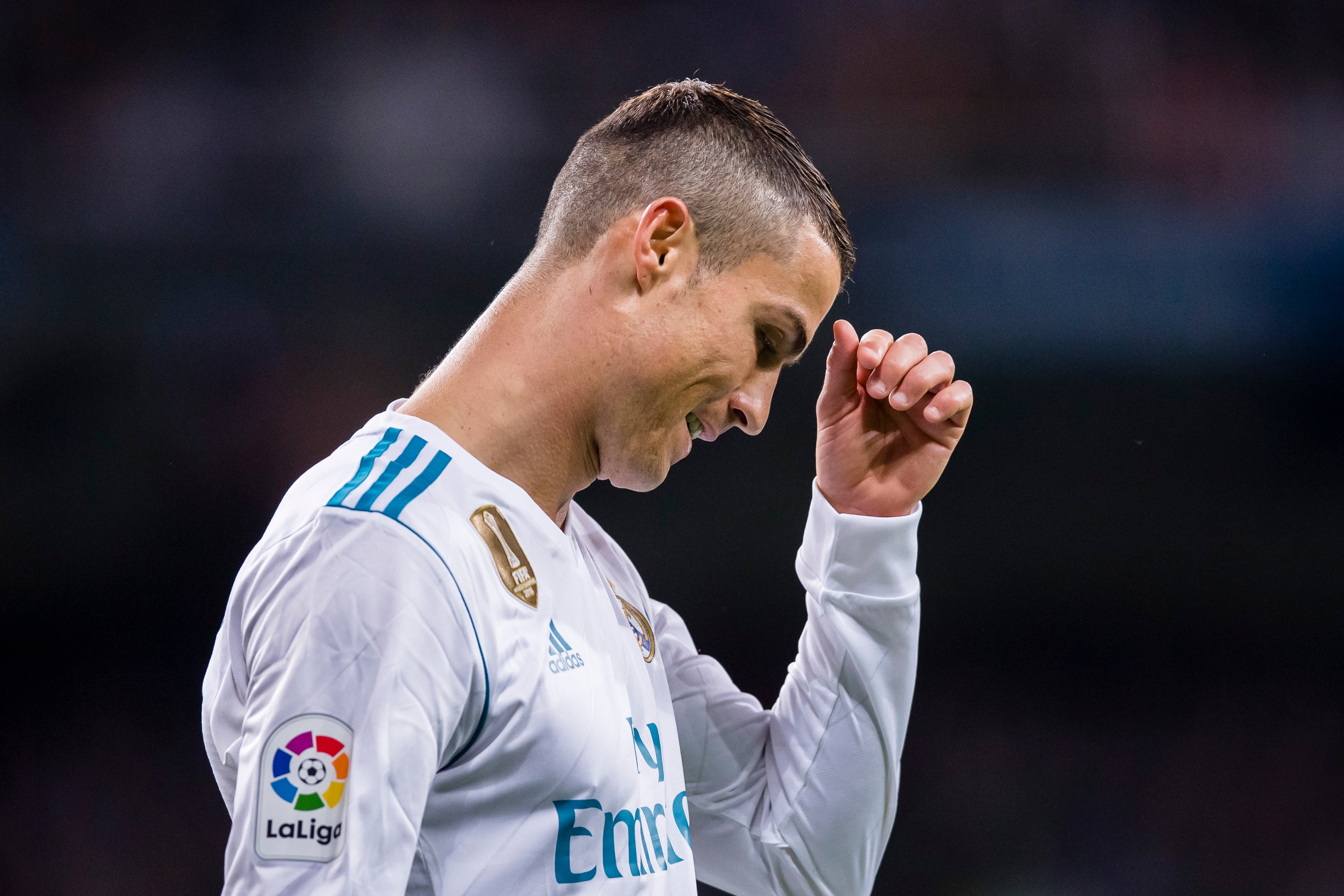 MADRID, SPAIN - NOVEMBER 05: Cristiano Ronaldo of Real Madrid reacts during the La Liga 2017-18 match between Real Madrid and UD Las Palmas at Estadio Santiago Bernabeu on November 05 2017 in Madrid, Spain. (Photo by Power Sport Images/Getty Images)