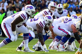 CARSON, CA - NOVEMBER 19:  Nathan Peterman #2 of the Buffalo Bills prepares for the snap during the second of the game against the Los Angeles Chargers at the StubHub Center on November 19, 2017 in Carson, California.  (Photo by Harry How/Getty Images)
