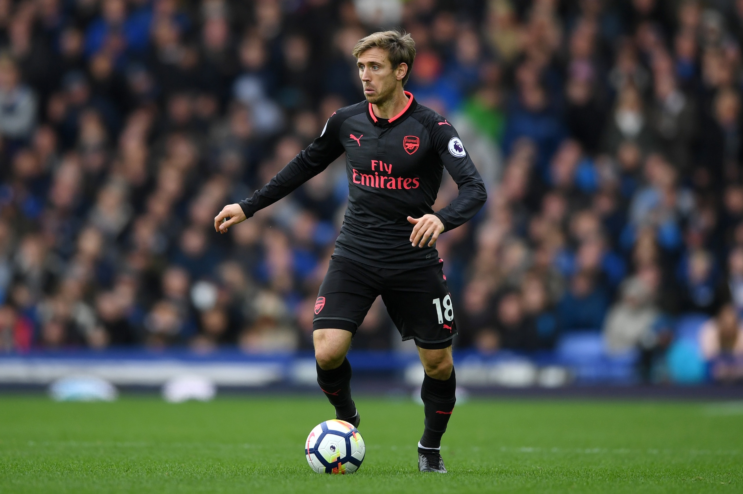 LIVERPOOL, ENGLAND - OCTOBER 22:  Nacho Monreal of Arsenal during the Premier League match between Everton and Arsenal at Goodison Park on October 22, 2017 in Liverpool, England.  (Photo by Gareth Copley/Getty Images)