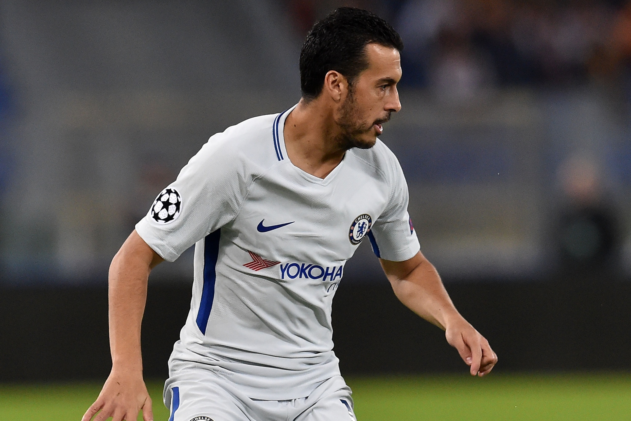 ROME, ITALY - OCTOBER 31:  Pedro Rodriguez of Chelsea FC in action during the UEFA Champions League group C match between AS Roma and Chelsea FC at Stadio Olimpico on October 31, 2017 in Rome, Italy.  (Photo by Giuseppe Bellini/Getty Images )