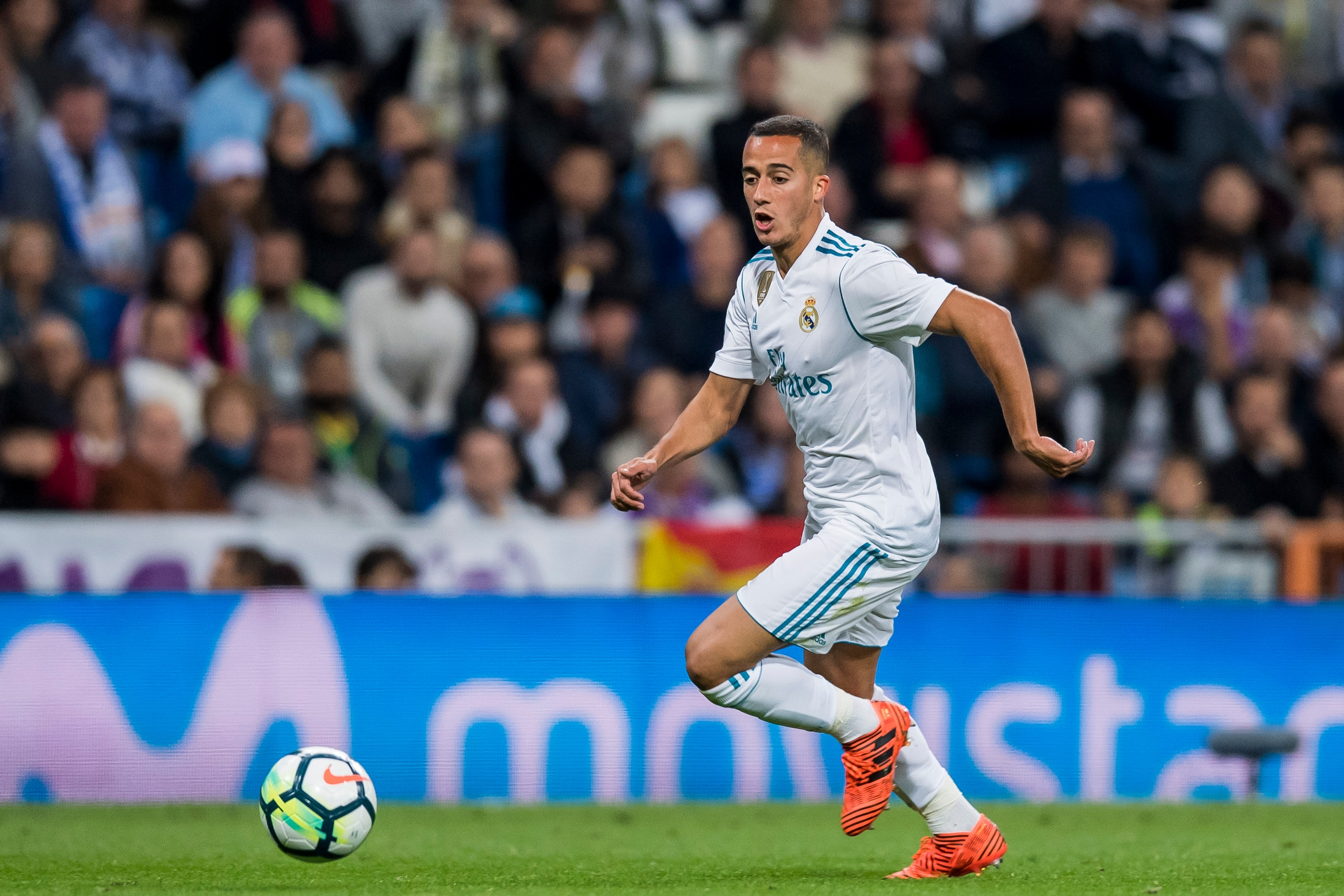 MADRID, SPAIN - OCTOBER 22: Lucas Vazquez of Real Madrid in action during the La Liga 2017-18 match between Real Madrid and SD Eibar at Estadio Santiago Bernabeu on 22 October 2017 in Madrid, Spain. (Photo by Power Sport Images/Getty Images)