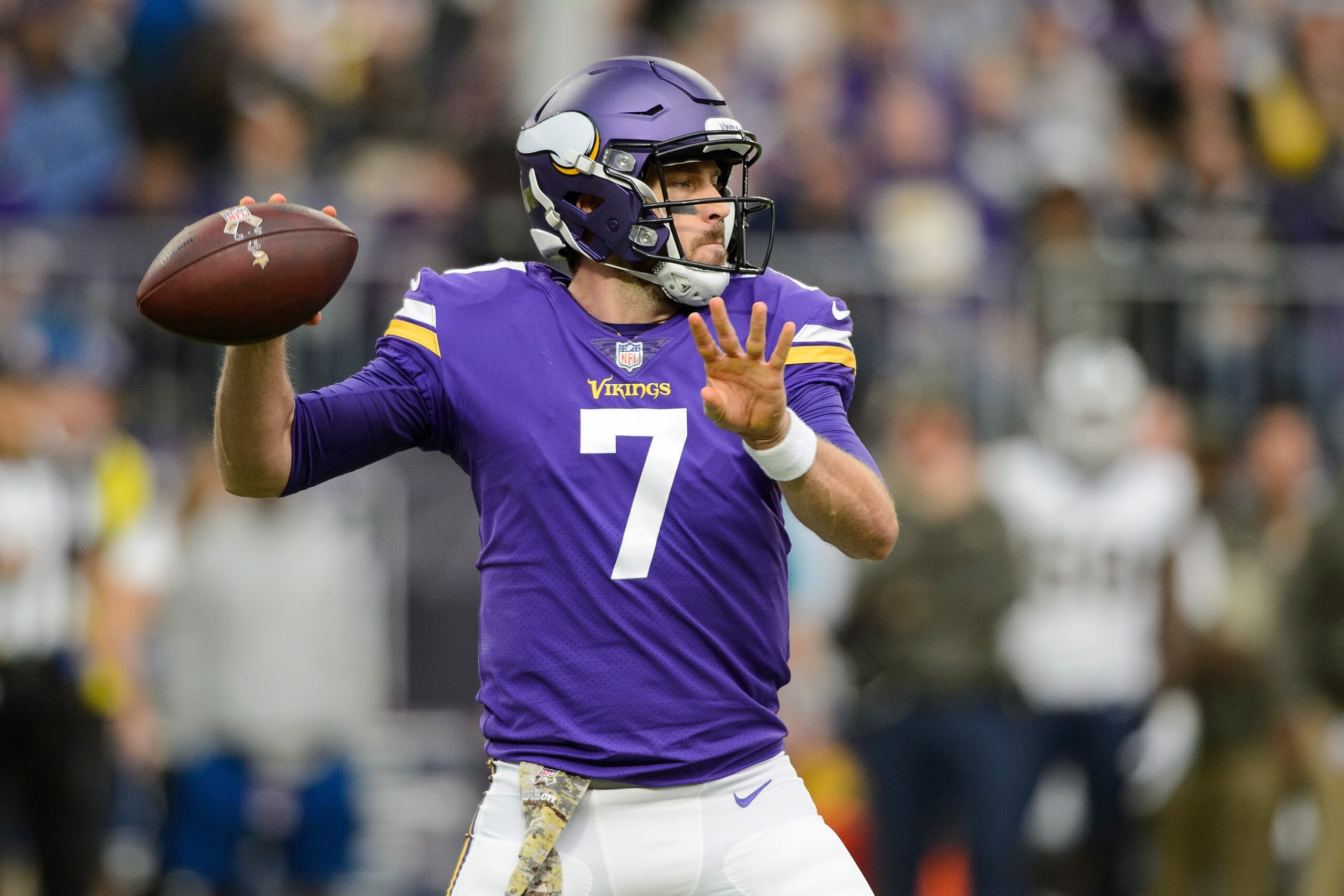 MINNEAPOLIS, MN - NOVEMBER 19: Case Keenum #7 of the Minnesota Vikings passes the ball against the Los Angeles Rams during the game on November 19, 2017 at US Bank Stadium in Minneapolis, Minnesota. (Photo by Hannah Foslien/Getty Images) MINNEAPOLIS, MN - NOVEMBER 19: Case Keenum #7 of the Minnesota Vikings passes the ball against the Los Angeles Rams during the game on November 19, 2017 at US Bank Stadium in Minneapolis, Minnesota. (Photo by Hannah Foslien/Getty Images)