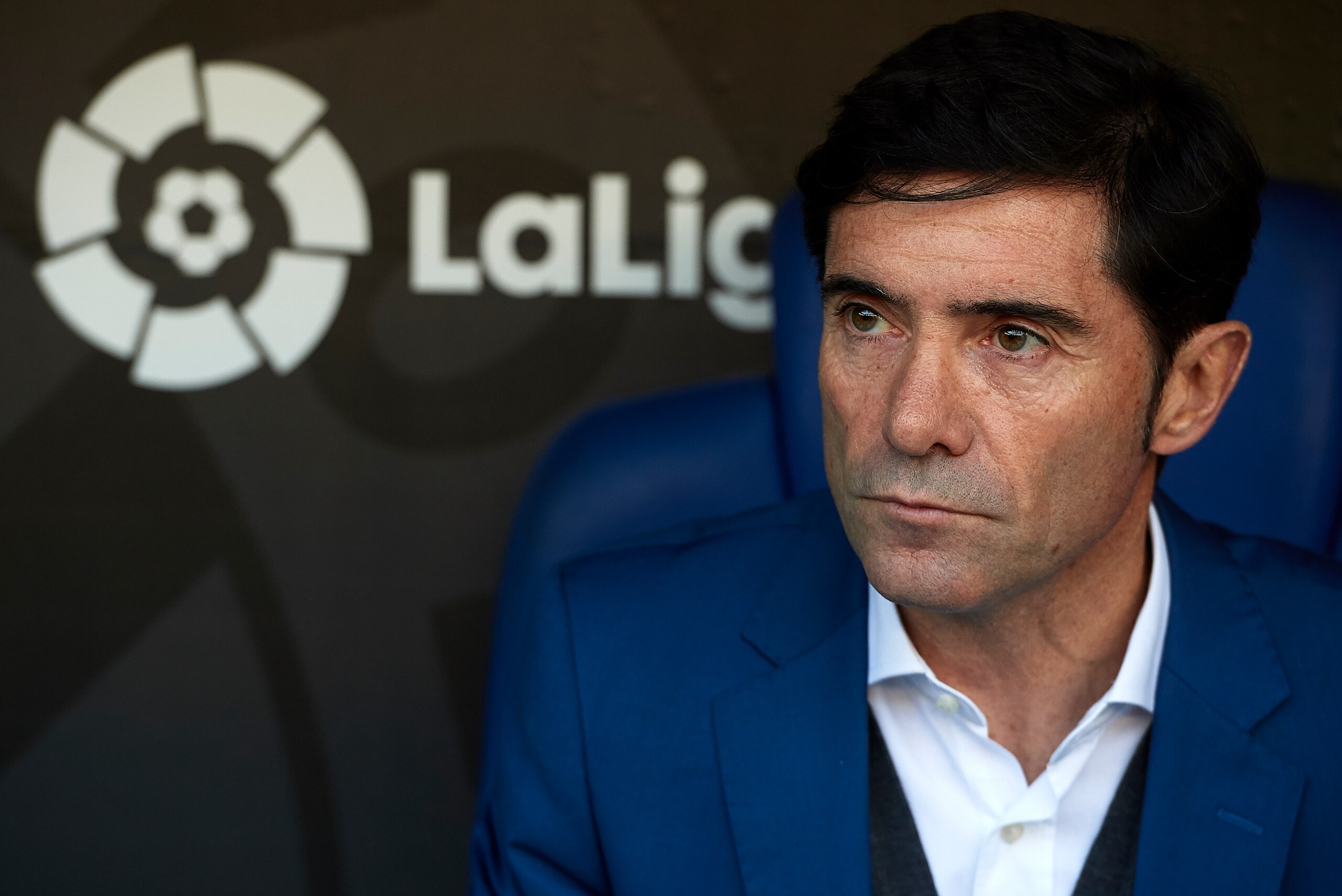 BARCELONA, SPAIN - NOVEMBER 19:  Marcelino Garcia Toral, Manager of  Valencia CF looks on prior to the La Liga match between Espanyol and Valencia at Cornella-El Prat stadium on November 19, 2017 in Barcelona, Spain.  (Photo by Manuel Queimadelos Alonso/G