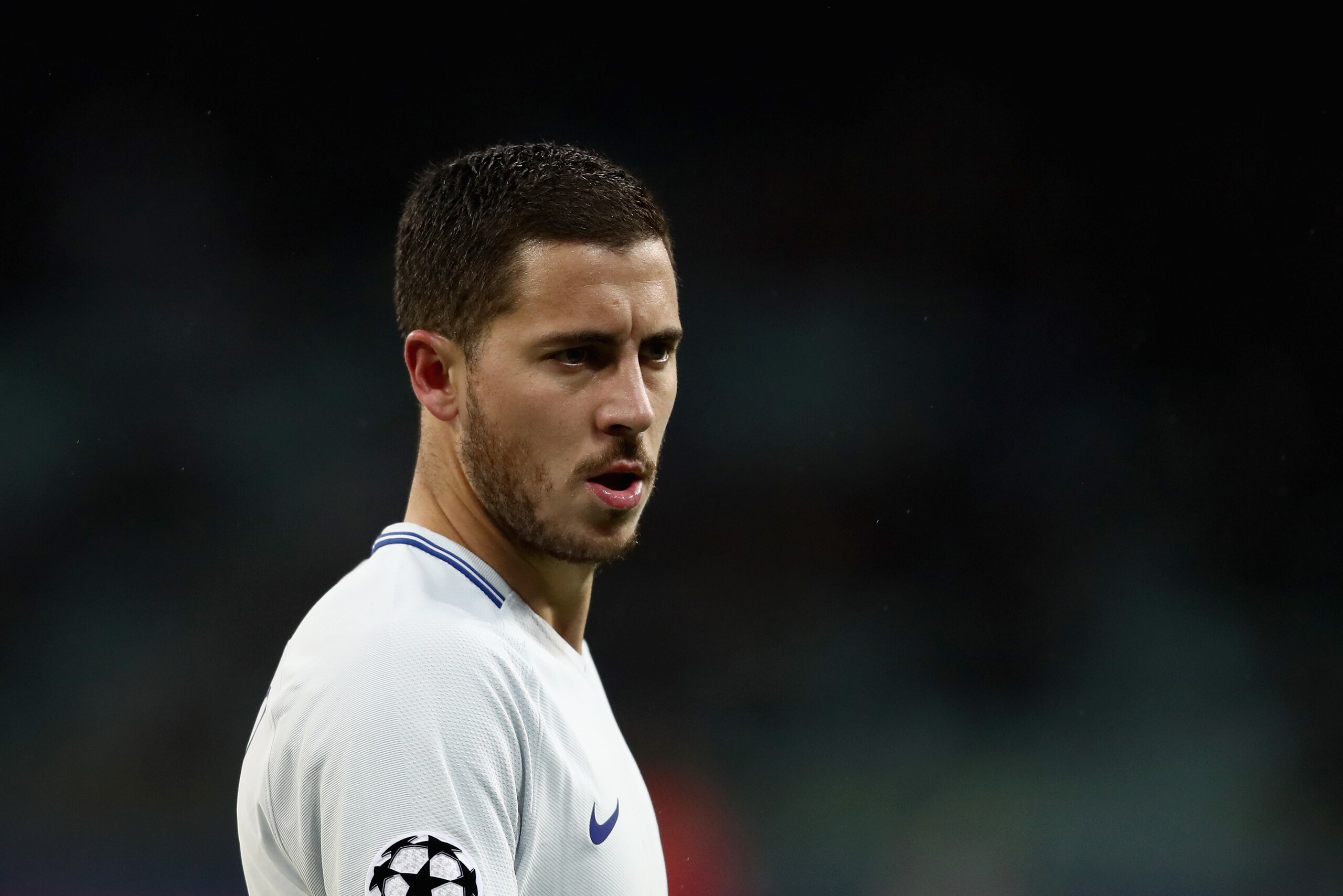 BAKU, AZERBAIJAN - NOVEMBER 22: Eden Hazard of Chelsea looks on during the UEFA Champions League group C match between Qarabag FK and Chelsea FC at Azersun-Arena on November 22, 2017 in Baku, Azerbaijan.  (Photo by Francois Nel/Getty Images)