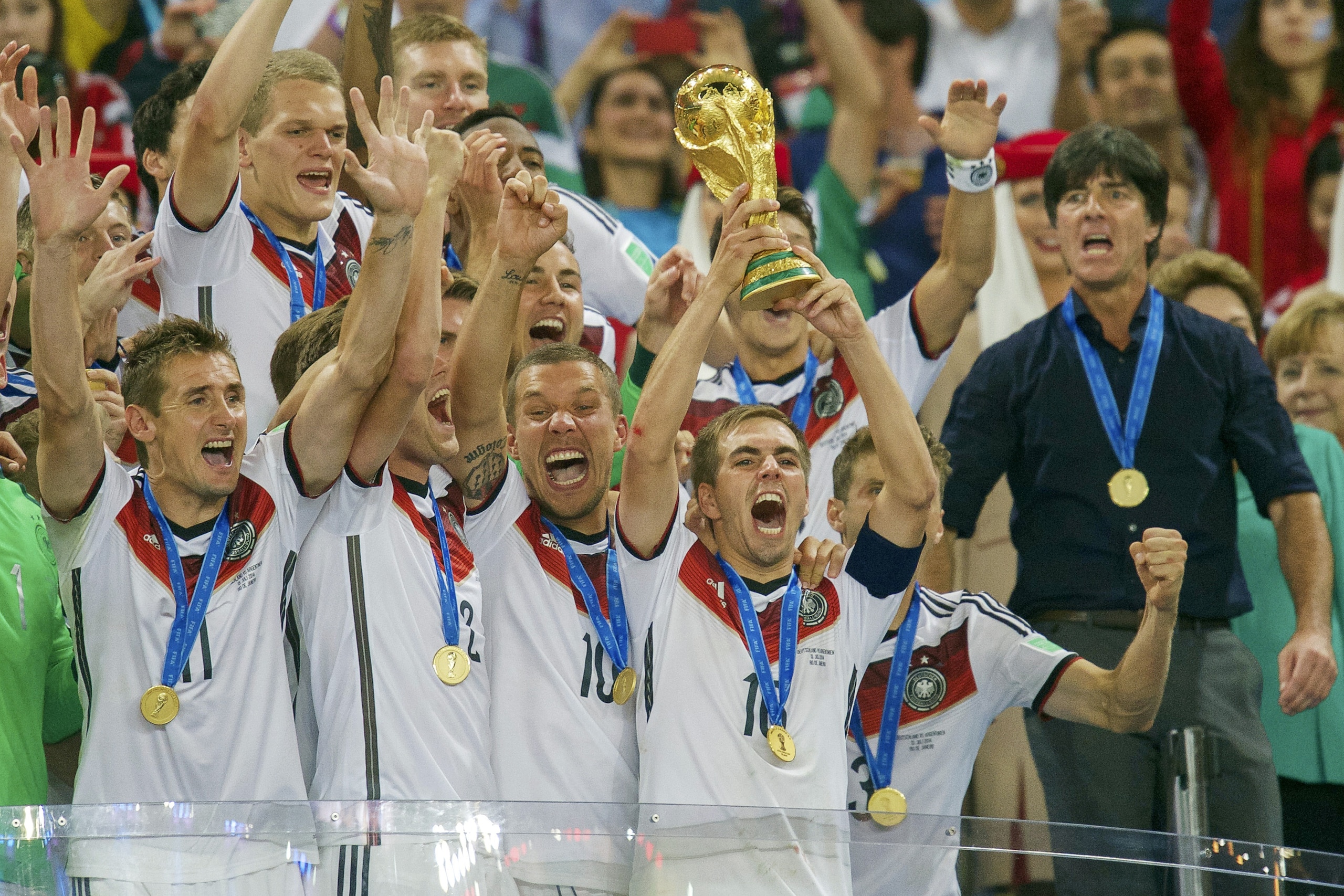 Germany with world cup
(L-R) Miroslav Klose of Germany, Kevin Grosskreutz of Germany, Lukas Podolski of Germany, Philipp Lahm of Germany, Matthias Ginter of Germany, coach Joachim Low of Germany during the final of the FIFA World Cup 2014 on July 13, 2014 Germany with world cup
(L-R) Miroslav Klose of Germany, Kevin Grosskreutz of Germany, Lukas Podolski of Germany, Philipp Lahm of Germany, Matthias Ginter of Germany, coach Joachim Low of Germany during the final of the FIFA World Cup 2014 on July 13, 2014