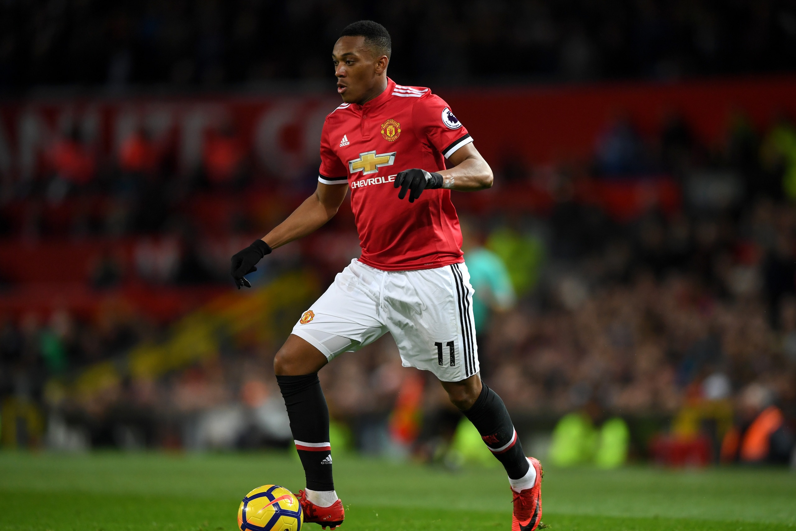 MANCHESTER, ENGLAND - NOVEMBER 18:  Anthony Martial of Manchester United during the Premier League match between Manchester United and Newcastle United at Old Trafford on November 18, 2017 in Manchester, England.  (Photo by Gareth Copley/Getty Images)