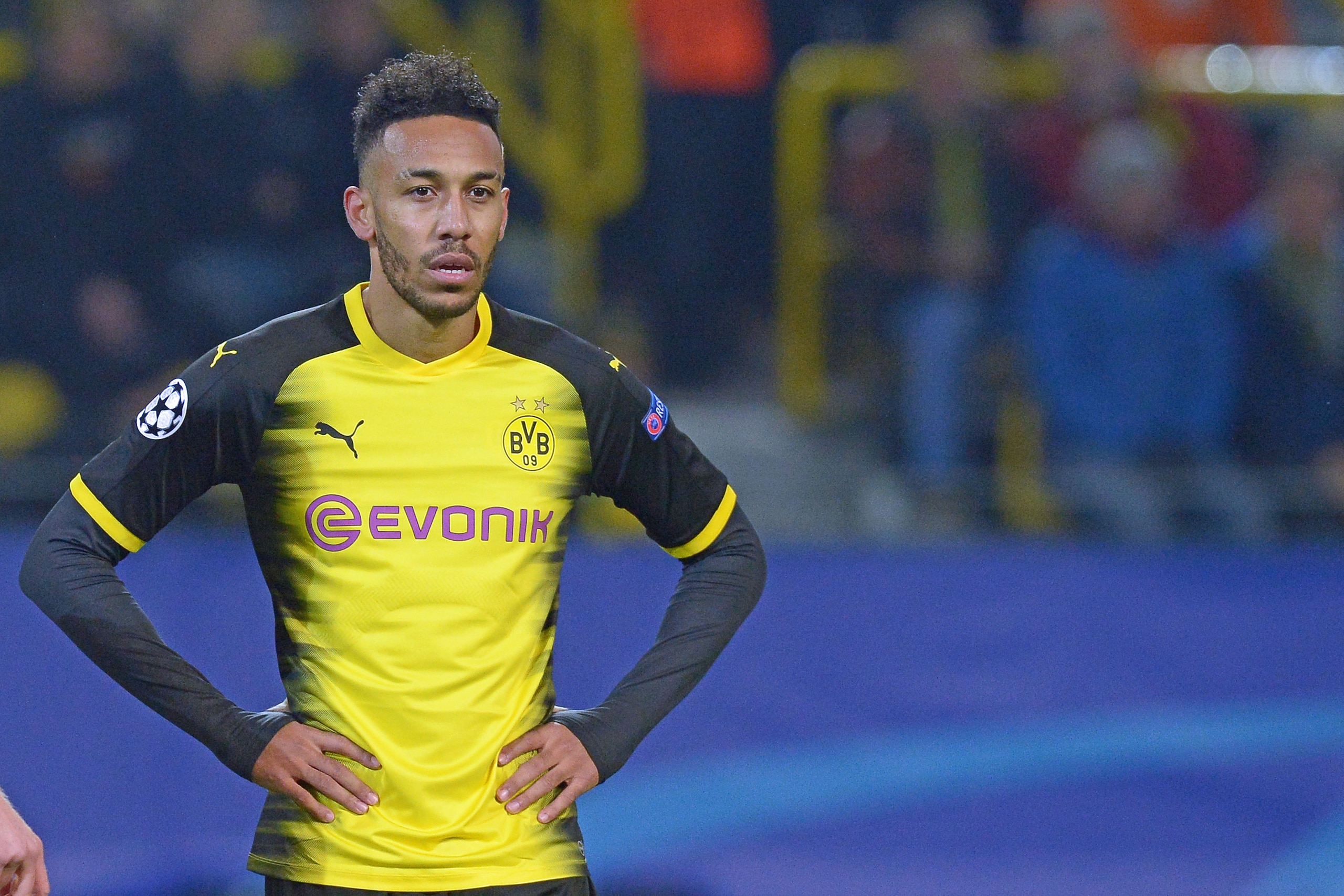 DORTMUND, GERMANY - NOVEMBER 21: Auba, Pierre-Emerick Aubameyang of Borussia Dortmund looks on during the UEFA Champions League group H match between Borussia Dortmund and Tottenham Hotspur at Signal Iduna Park on November 21, 2017 in Dortmund, Germany. (