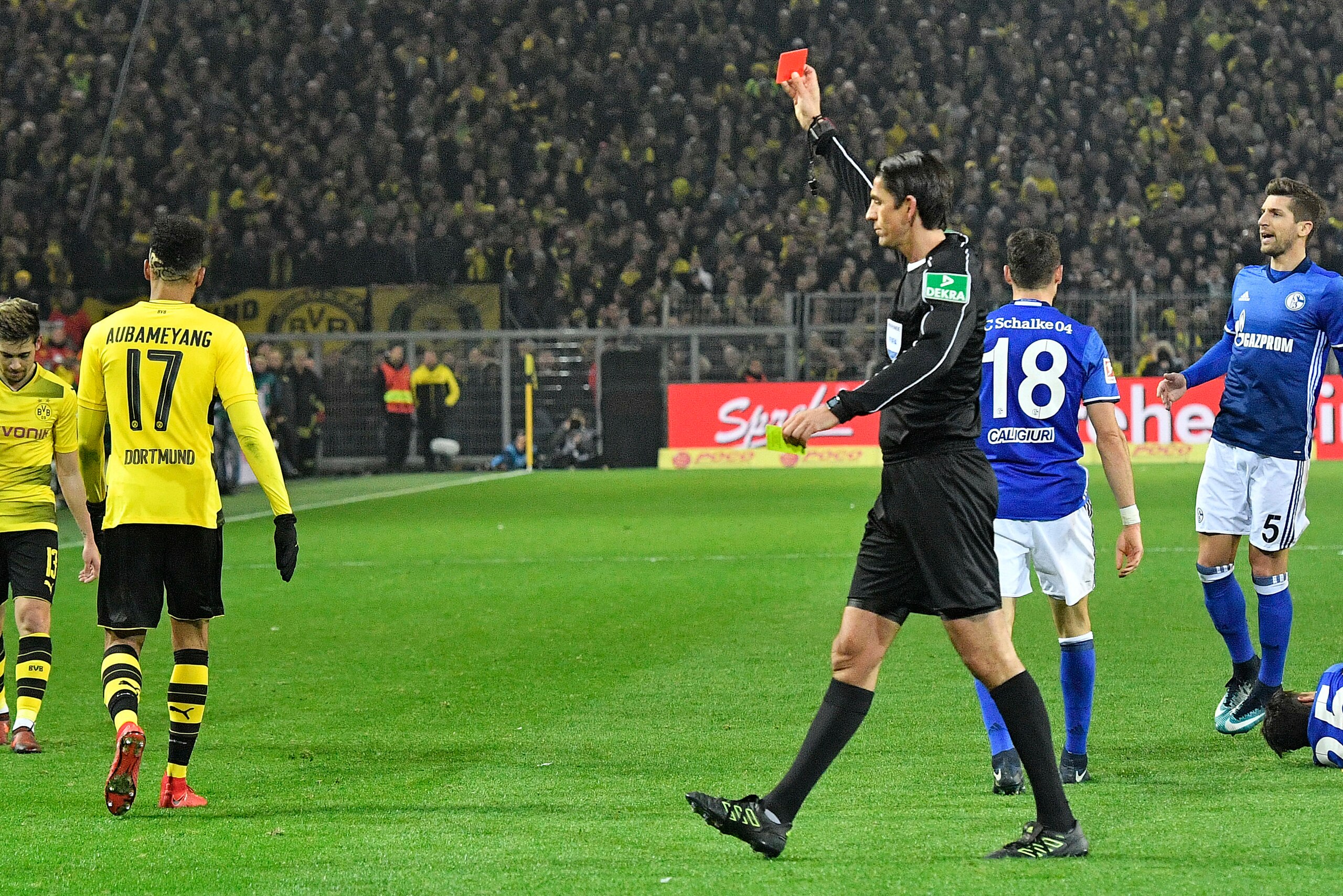 Aubameyang's red card against Schalke drew the ire of his manager.