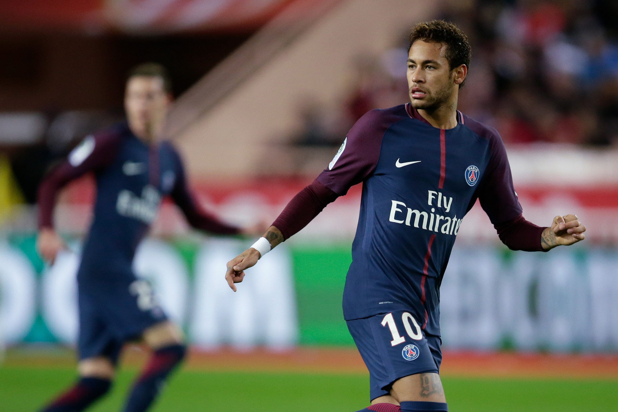 MONACO, MONACO - NOVEMBER 26: Neymar Jr of Paris Saint Germain during the French League 1  match between AS Monaco v Paris Saint Germain at the Stade Louis II on November 26, 2017 in Monaco Monaco (Photo by Eric Verhoeven/Soccrates/Getty Images)