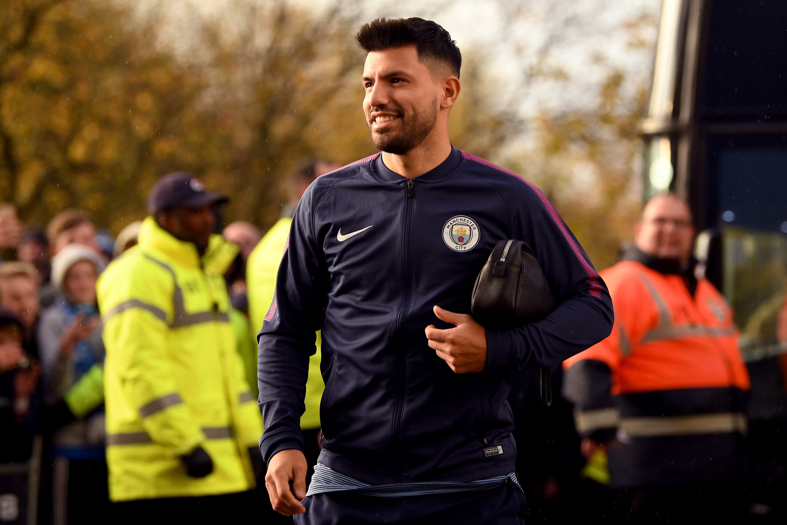 HUDDERSFIELD, ENGLAND - NOVEMBER 26: Sergio Aguero of Manchester City arrives the Premier League match between Huddersfield Town and Manchester City at John Smith's Stadium on November 26, 2017 in Huddersfield, England. (Photo by Gareth Copley/Getty Ima HUDDERSFIELD, ENGLAND - NOVEMBER 26: Sergio Aguero of Manchester City arrives the Premier League match between Huddersfield Town and Manchester City at John Smith's Stadium on November 26, 2017 in Huddersfield, England. (Photo by Gareth Copley/Getty Ima