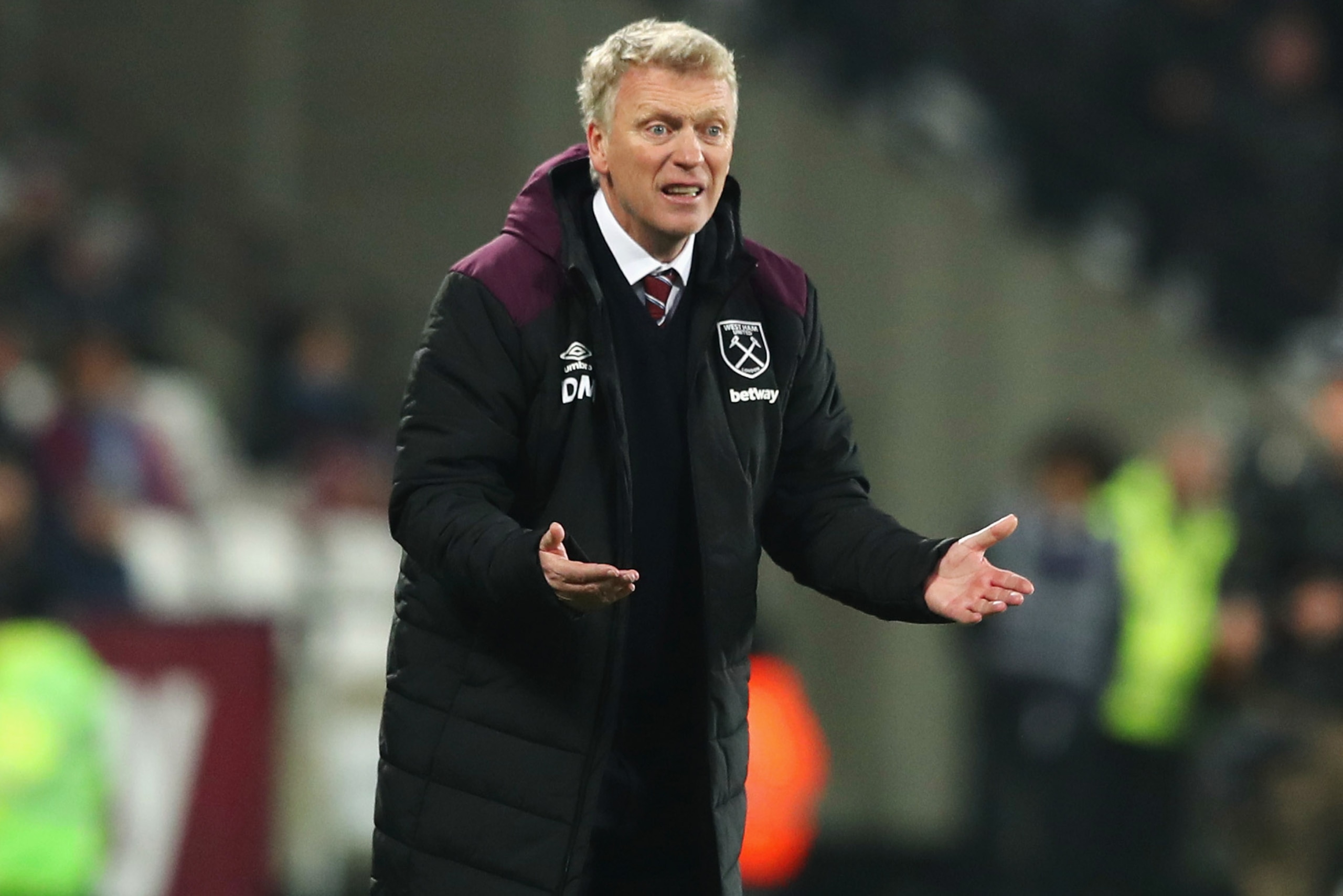 LONDON, ENGLAND - NOVEMBER 24: David Moyes, Manager of West Ham United reacts during the Premier League match between West Ham United and Leicester City at London Stadium on November 24, 2017 in London, England. (Photo by Matthew Lewis/Getty Images) LONDON, ENGLAND - NOVEMBER 24: David Moyes, Manager of West Ham United reacts during the Premier League match between West Ham United and Leicester City at London Stadium on November 24, 2017 in London, England. (Photo by Matthew Lewis/Getty Images)