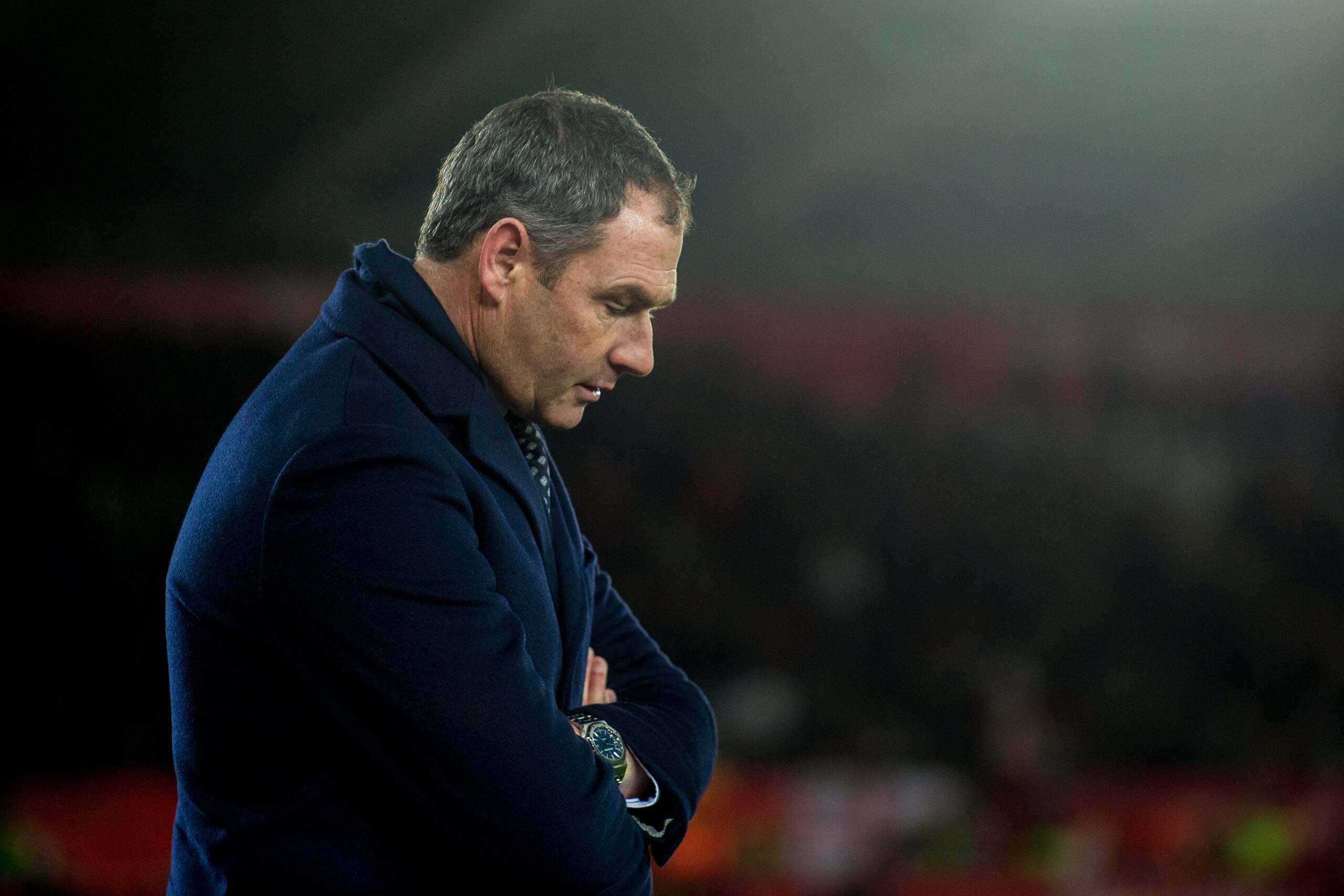 SWANSEA, WALES - NOVEMBER 25: Manager of Swansea City, Paul Clement reacts during the Premier League match between Swansea City and Bournemouth at The Liberty Stadium on November 25, 2017 in Swansea, Wales. (Photo by Athena Pictures/Getty Images)
