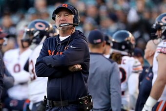 PHILADELPHIA, PA - NOVEMBER 26:  Head coach John Fox of the Chicago Bears looks on from the sideline in the fourth quarter against the Philadelphia Eagles on November 26, 2017  at Lincoln Financial Field in Philadelphia, Pennsylvania.  (Photo by Elsa/Gett