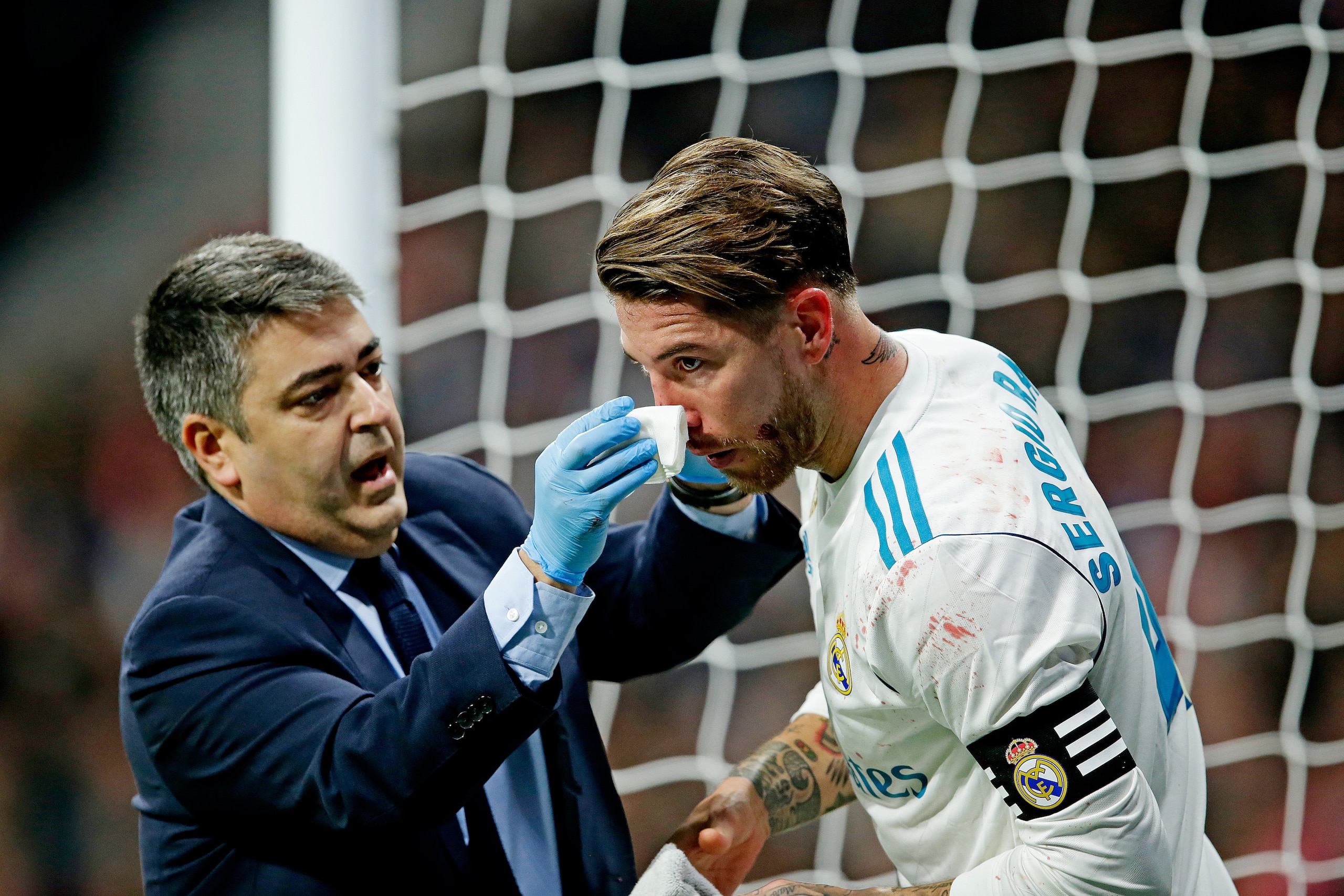 MADRID, SPAIN - NOVEMBER 18: Sergio Ramos of Real Madrid  during the Spanish Primera Division   match between Atletico Madrid v Real Madrid at the Estadio Wanda Metropolitano on November 18, 2017 in Madrid Spain (Photo by Eric Verhoeven/Soccrates/Getty Im