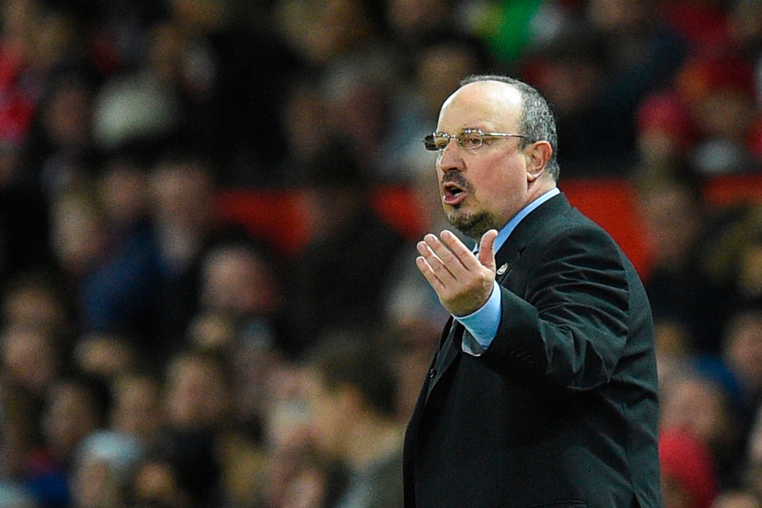 Newcastle United's Spanish manager Rafael Benitez gestures from the touchline during the English Premier League football match between Manchester United and Newcastle at Old Trafford in Manchester, north west England, on November 18, 2017. / AFP PHOTO / O