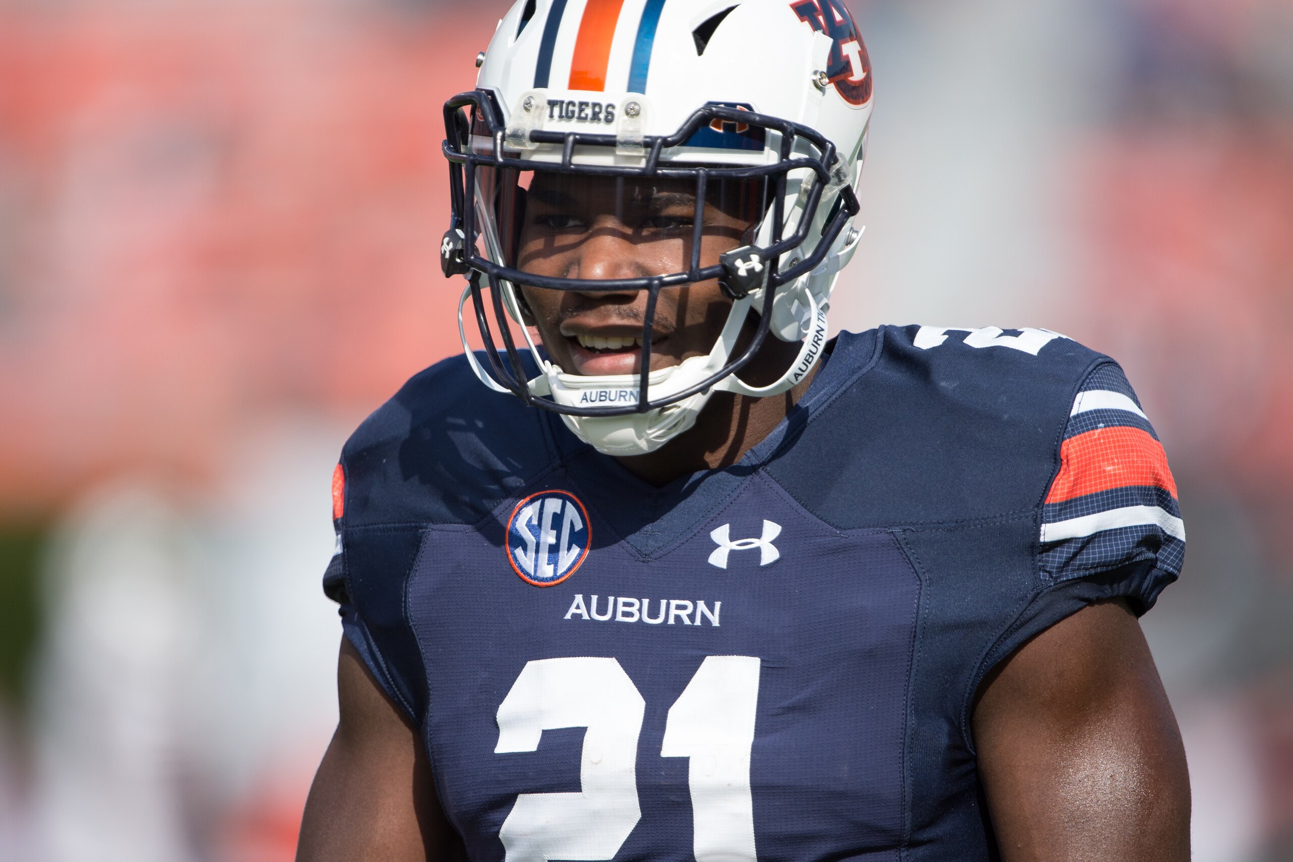 AUBURN, AL - NOVEMBER 18: Running back Kerryon Johnson #21 of the Auburn Tigers prior to their game against the Louisiana Monroe Warhawks at Jordan-Hare Stadium on November 18, 2017 in Auburn, Alabama. (Photo by Michael Chang/Getty Images)
