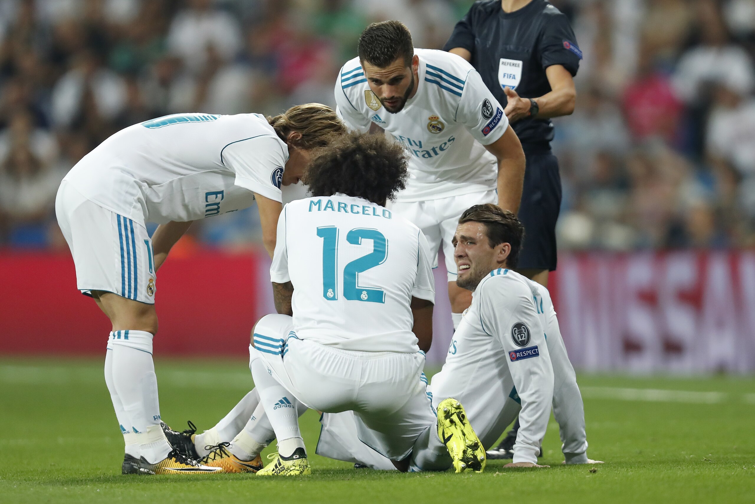 (L-R) Luka Modric of Real Madrid, Marcelo of Real Madrid, Nacho of Real Madrid, Mateo Kovacic of Real Madrid during the UEFA Champions League group H match between Real Madrid and APOEL FC on September 13, 2017 at the Santiago Bernabeu stadium in Madrid, 
