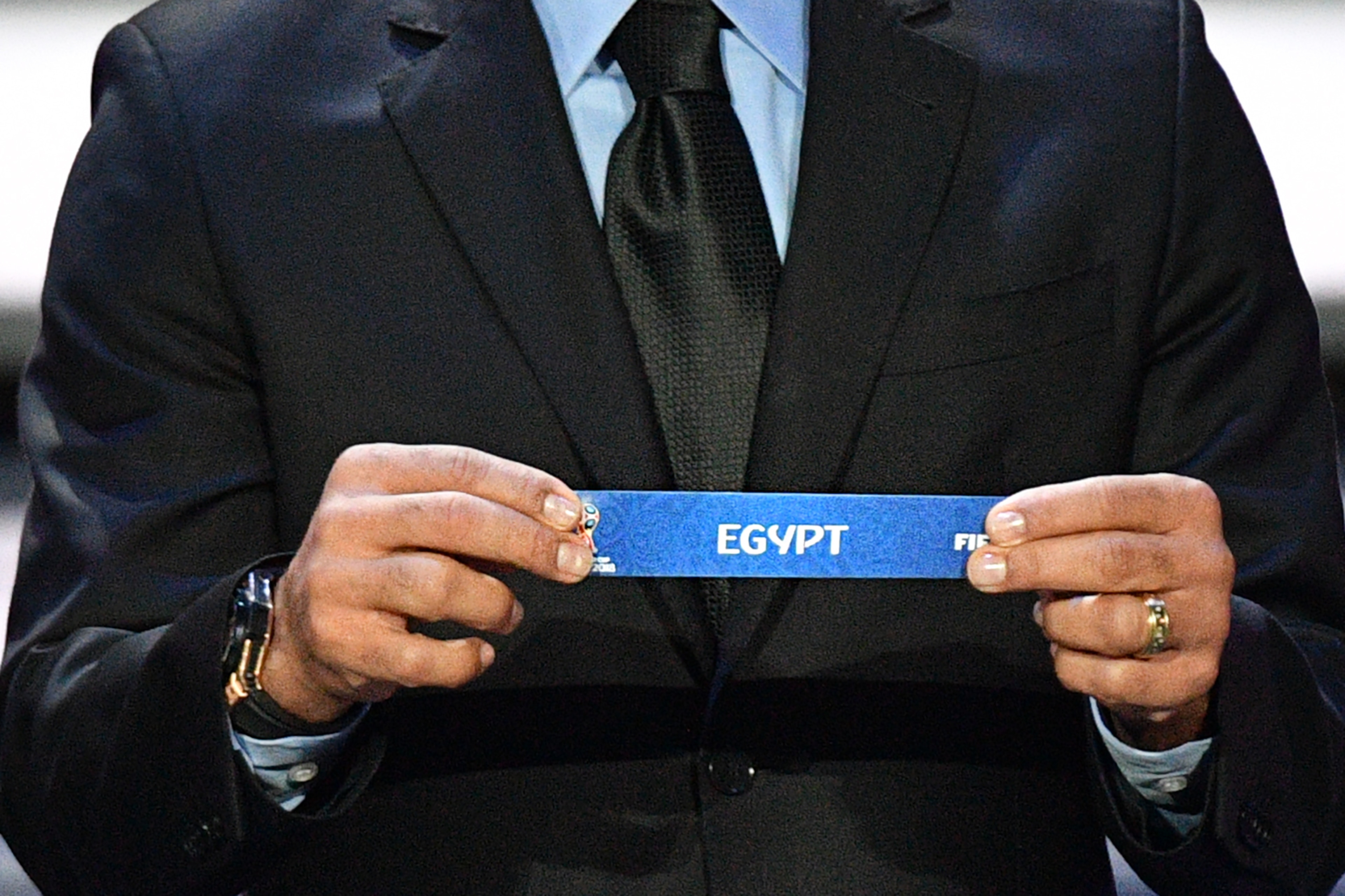 Brazil's former defender Cafu displays the slip of  Egypt  during the Final Draw for the 2018 FIFA World Cup football tournament at the State Kremlin Palace in Moscow on December 1, 2017.
The 2018 FIFA World Cup will be held from June 14 and July 15, 2018