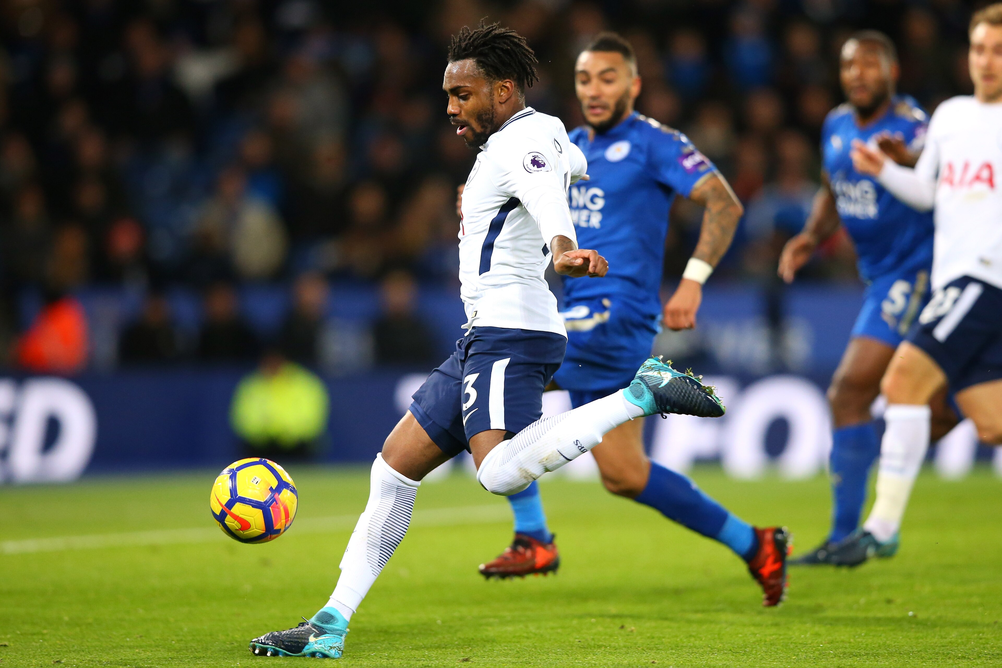 LEICESTER, ENGLAND - NOVEMBER 28: Danny Rose of Tottenham Hotspur shoots during the Premier League match between Leicester City and Tottenham Hotspur at The King Power Stadium on November 28, 2017 in Leicester, England. (Photo by Alex Livesey - Danehous LEICESTER, ENGLAND - NOVEMBER 28: Danny Rose of Tottenham Hotspur shoots during the Premier League match between Leicester City and Tottenham Hotspur at The King Power Stadium on November 28, 2017 in Leicester, England. (Photo by Alex Livesey - Danehous