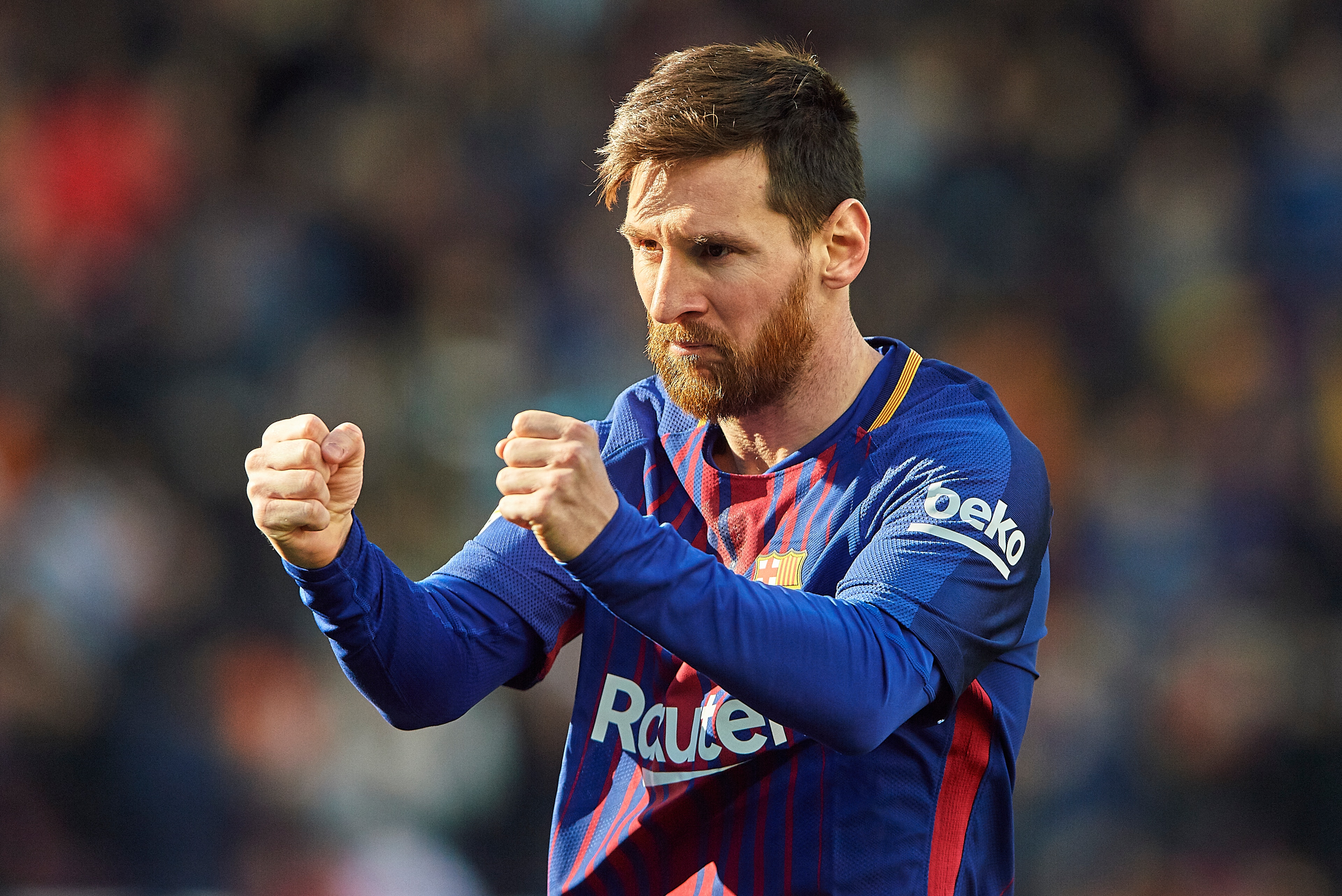 BARCELONA, SPAIN - DECEMBER 02:  Lionel Messi of Barcelona celebrates scoring his team's first goal during the La Liga match between Barcelona and Celta de Vigo at Camp Nou on December 2, 2017 in Barcelona, Spain.  (Photo by Manuel Queimadelos Alonso/Gett