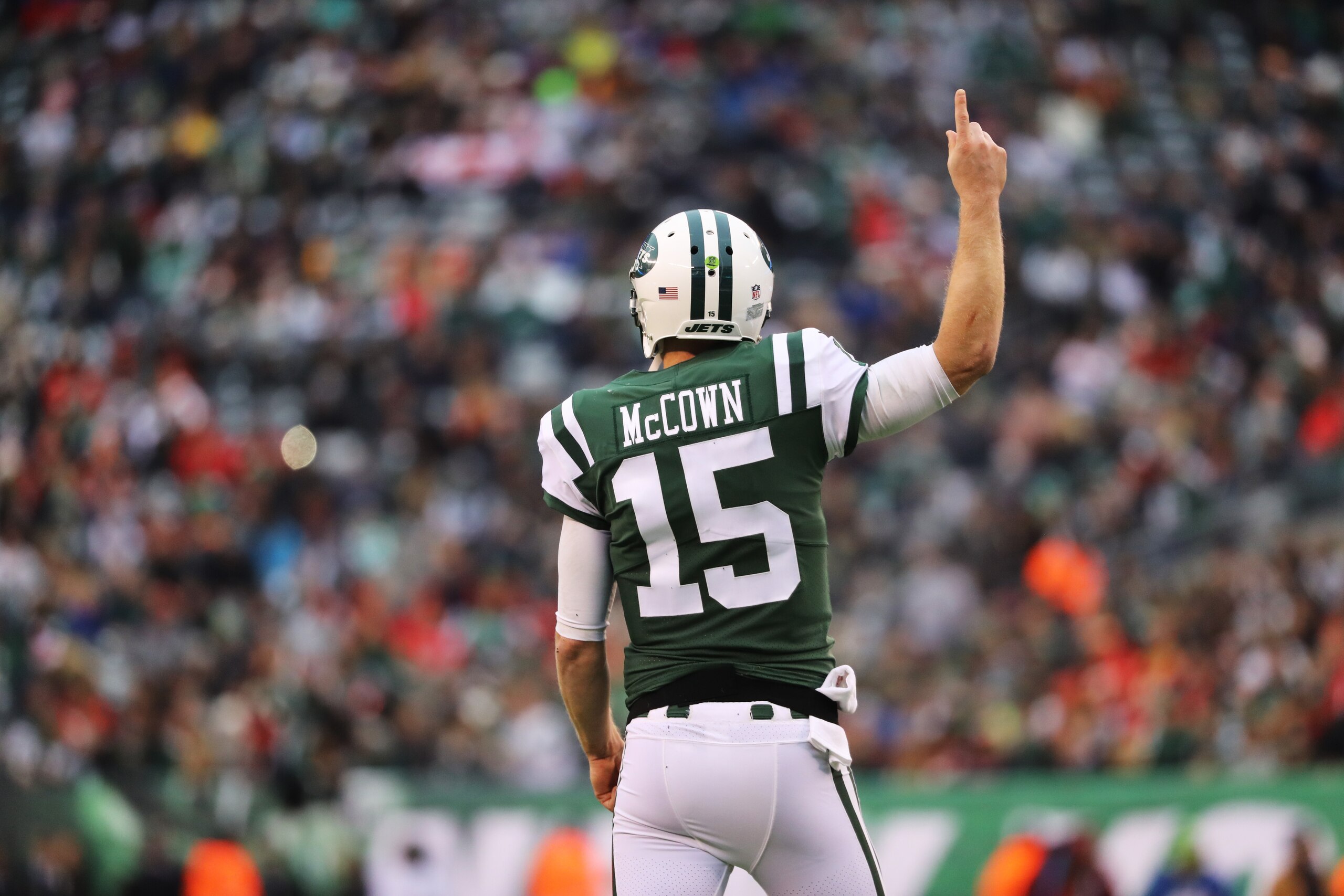 EAST RUTHERFORD, NJ - DECEMBER 03: Josh McCown #15 of the New York Jetscelebreates after scoring a touchdown in the first quarter during their game at MetLife Stadium on December 3, 2017 in East Rutherford, New Jersey. (Photo by Abbie Parr/Getty Images) EAST RUTHERFORD, NJ - DECEMBER 03: Josh McCown #15 of the New York Jetscelebreates after scoring a touchdown in the first quarter during their game at MetLife Stadium on December 3, 2017 in East Rutherford, New Jersey. (Photo by Abbie Parr/Getty Images)