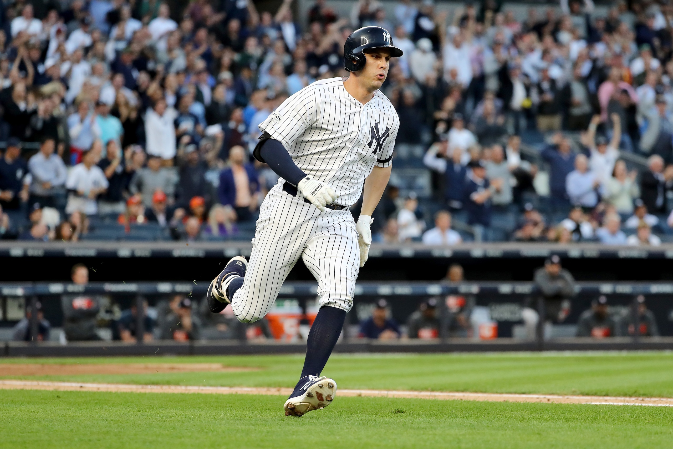NEW YORK, NY - OCTOBER 18: Greg Bird #33 of the New York Yankees hits a single during the second inning scoring Starlin Castro #14 against the Houston Astros in Game Five of the American League Championship Series at Yankee Stadium on October 18, 2017 in NEW YORK, NY - OCTOBER 18: Greg Bird #33 of the New York Yankees hits a single during the second inning scoring Starlin Castro #14 against the Houston Astros in Game Five of the American League Championship Series at Yankee Stadium on October 18, 2017 in