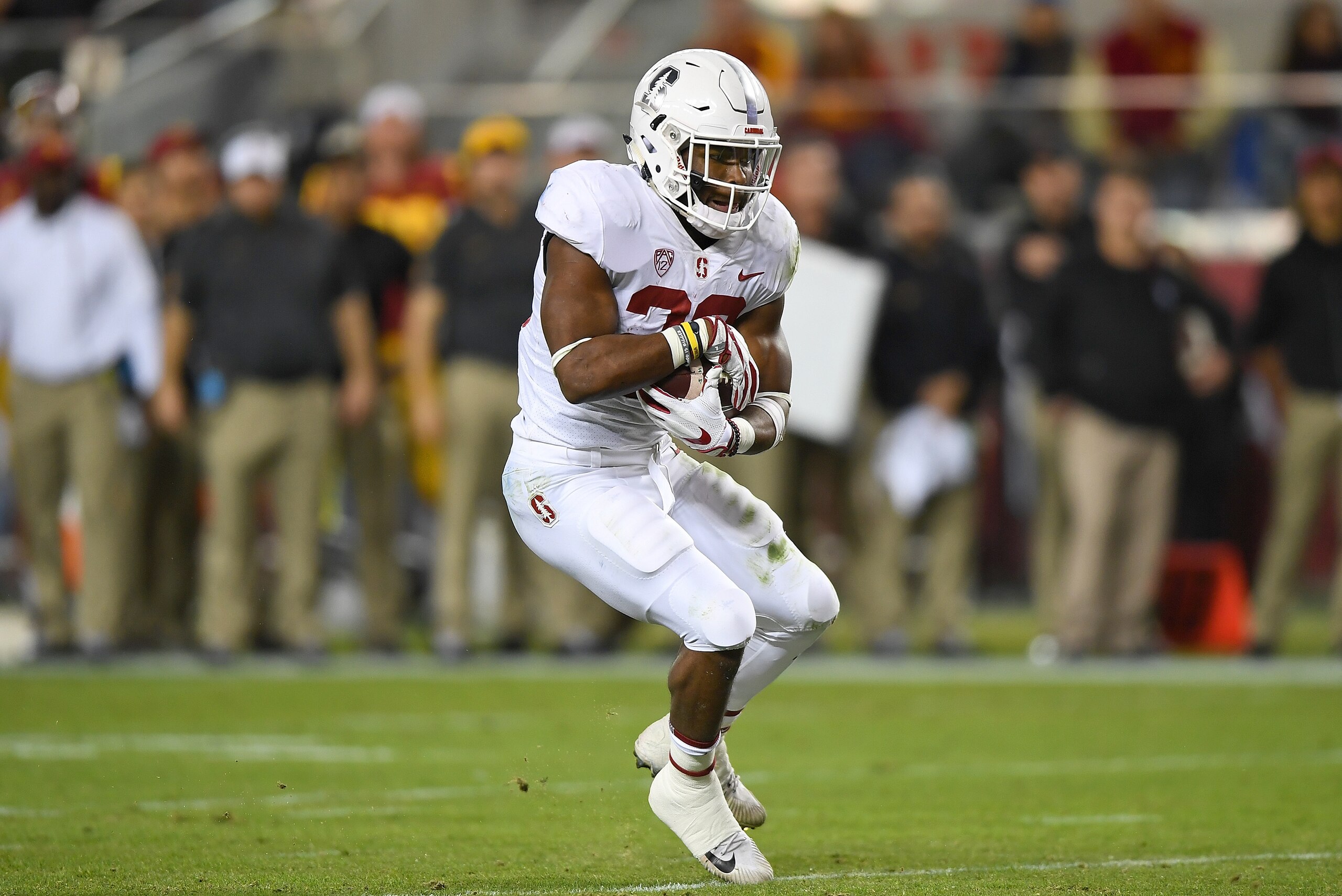 SANTA CLARA, CA - DECEMBER 01: Bryce Love #20 of the Stanford Cardinal carries the ball against the USC Trojans during the Pac-12 Football Championship Game at Levi's Stadium on December 1, 2017 in Santa Clara, California. (Photo by Thearon W. Henderson SANTA CLARA, CA - DECEMBER 01: Bryce Love #20 of the Stanford Cardinal carries the ball against the USC Trojans during the Pac-12 Football Championship Game at Levi's Stadium on December 1, 2017 in Santa Clara, California. (Photo by Thearon W. Henderson