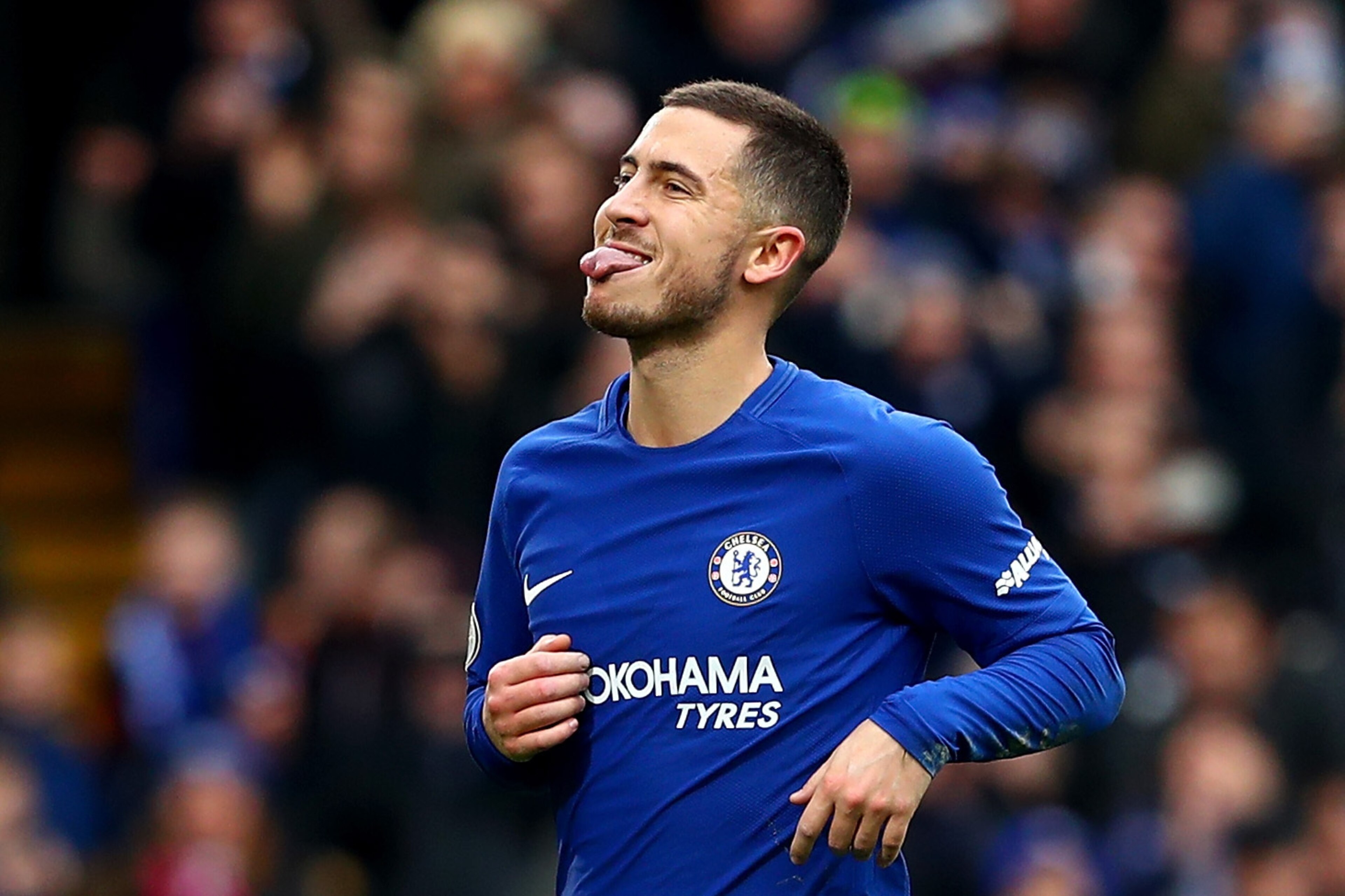 LONDON, ENGLAND - DECEMBER 02: Eden Hazard of Chelsea celebrates after scoring his sides third goal with Alvaro Morata of Chelsea and Marcos Alonso of Chelsea during the Premier League match between Chelsea and Newcastle United at Stamford Bridge on Dece LONDON, ENGLAND - DECEMBER 02: Eden Hazard of Chelsea celebrates after scoring his sides third goal with Alvaro Morata of Chelsea and Marcos Alonso of Chelsea during the Premier League match between Chelsea and Newcastle United at Stamford Bridge on Dece