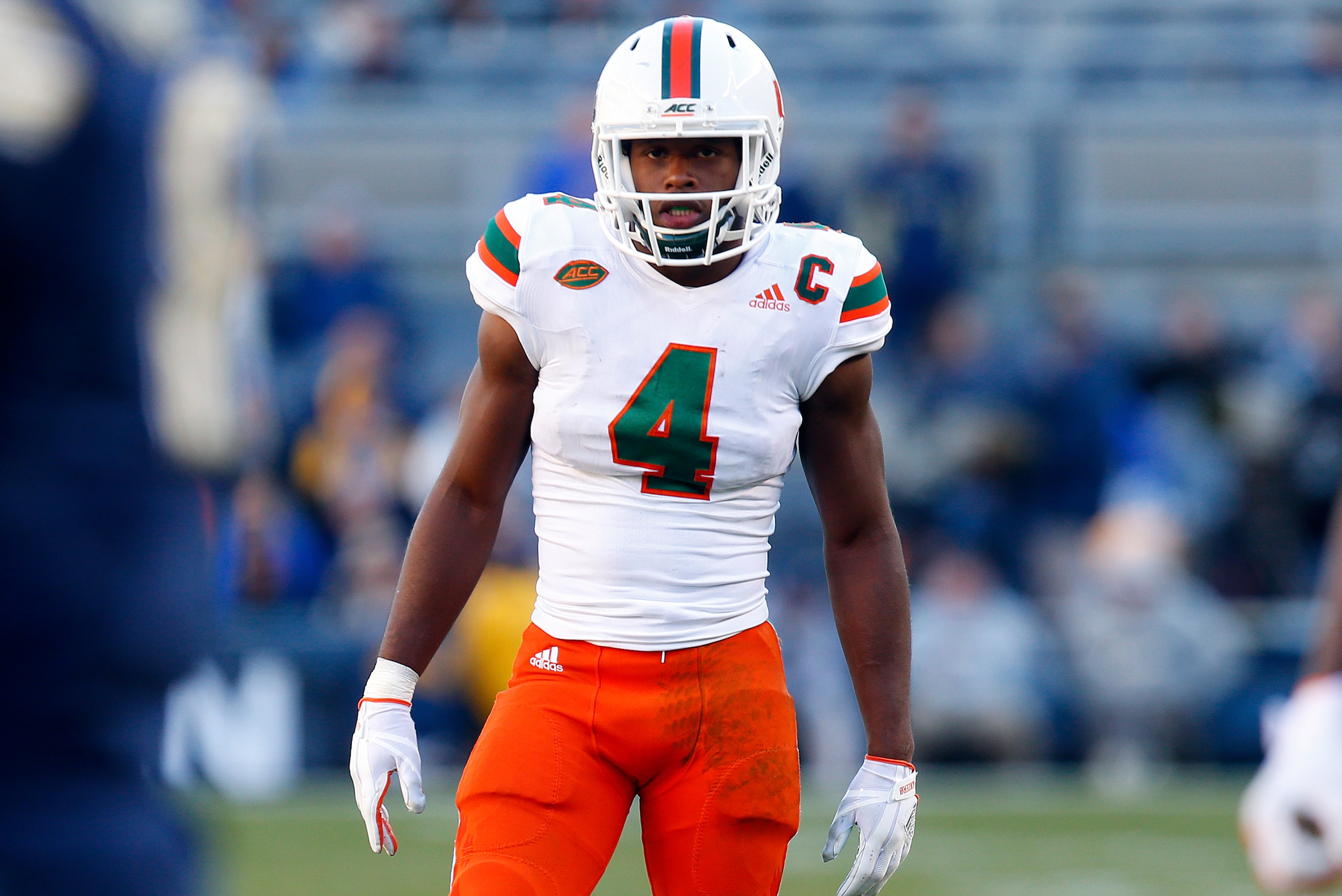 PITTSBURGH, PA - NOVEMBER 24: Jaquan Johnson #4 of the Miami Hurricanes in action against the Pittsburgh Panthers on November 24, 2017 at Heinz Field in Pittsburgh, Pennsylvania. (Photo by Justin K. Aller/Getty Images) PITTSBURGH, PA - NOVEMBER 24: Jaquan Johnson #4 of the Miami Hurricanes in action against the Pittsburgh Panthers on November 24, 2017 at Heinz Field in Pittsburgh, Pennsylvania. (Photo by Justin K. Aller/Getty Images)