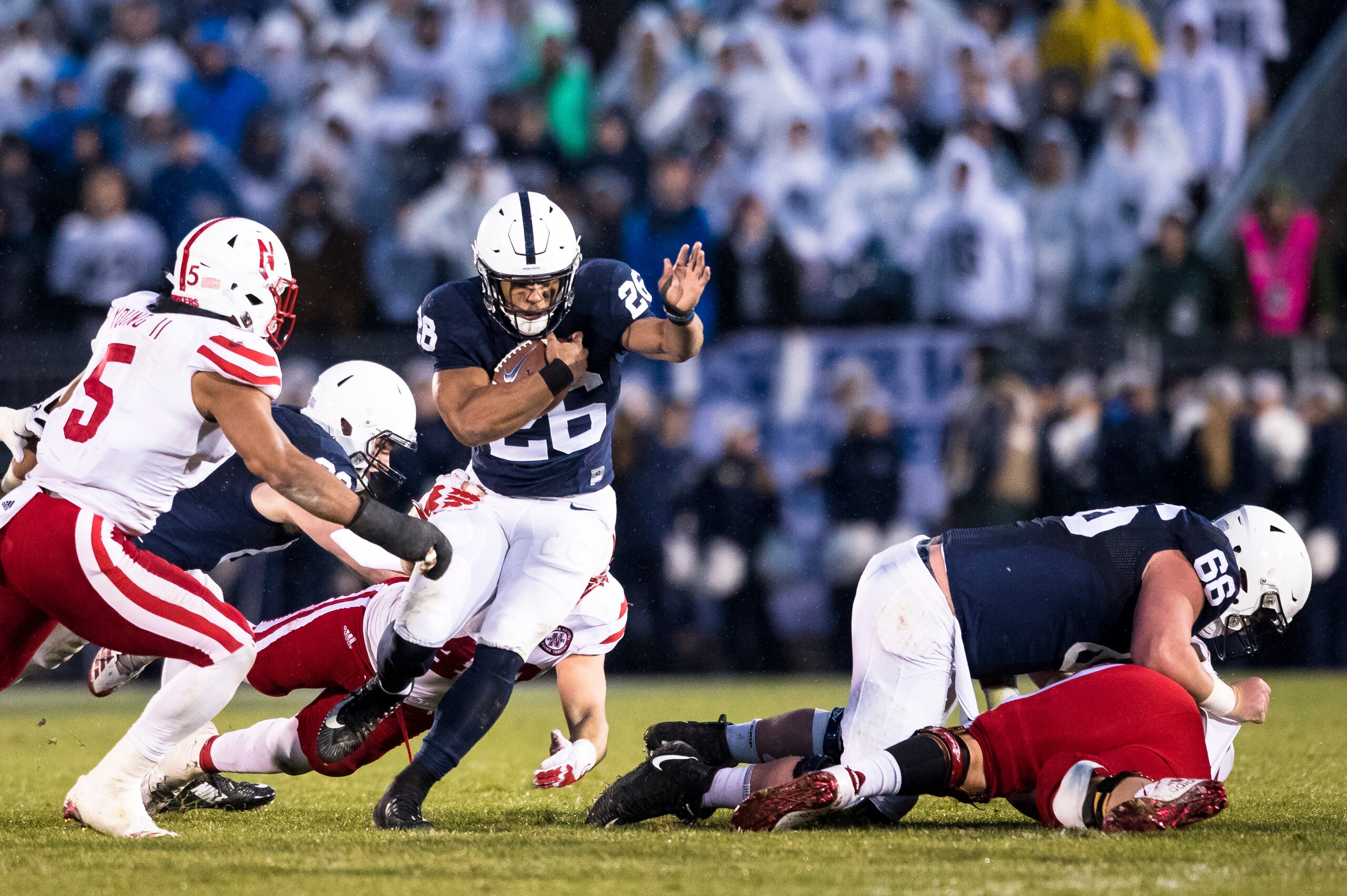 UNIVERSITY PARK, PA - NOVEMBER 18: Saquon Barkley #26 of the Penn State Nittany Lions carries the ball during the game against the Nebraska Cornhuskers on November 18, 2017 at Beaver Stadium in University Park, Pennsylvania. Penn State defeats Nebraska 5 UNIVERSITY PARK, PA - NOVEMBER 18: Saquon Barkley #26 of the Penn State Nittany Lions carries the ball during the game against the Nebraska Cornhuskers on November 18, 2017 at Beaver Stadium in University Park, Pennsylvania. Penn State defeats Nebraska 5