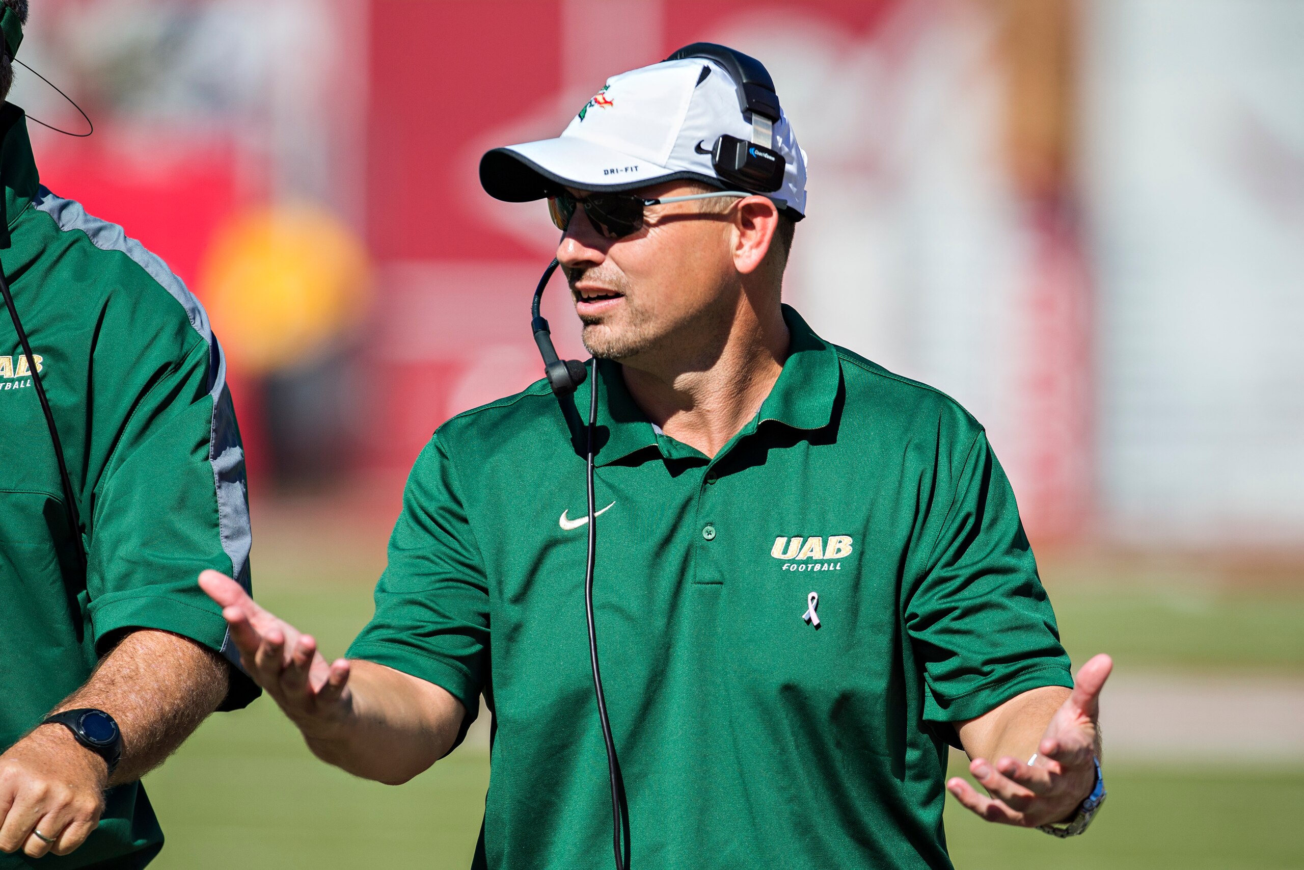 FAYETTEVILLE, AR - OCTOBER 25: Head Coach Bill Clark of the UAB Blazers on the sidelines during a game against the Arkansas Razorbacks at Razorback Stadium on October 25, 2014 in Fayetteville, Arkansas. The Razorbacks defeated the Blazers 45-17. (Photo FAYETTEVILLE, AR - OCTOBER 25: Head Coach Bill Clark of the UAB Blazers on the sidelines during a game against the Arkansas Razorbacks at Razorback Stadium on October 25, 2014 in Fayetteville, Arkansas. The Razorbacks defeated the Blazers 45-17. (Photo