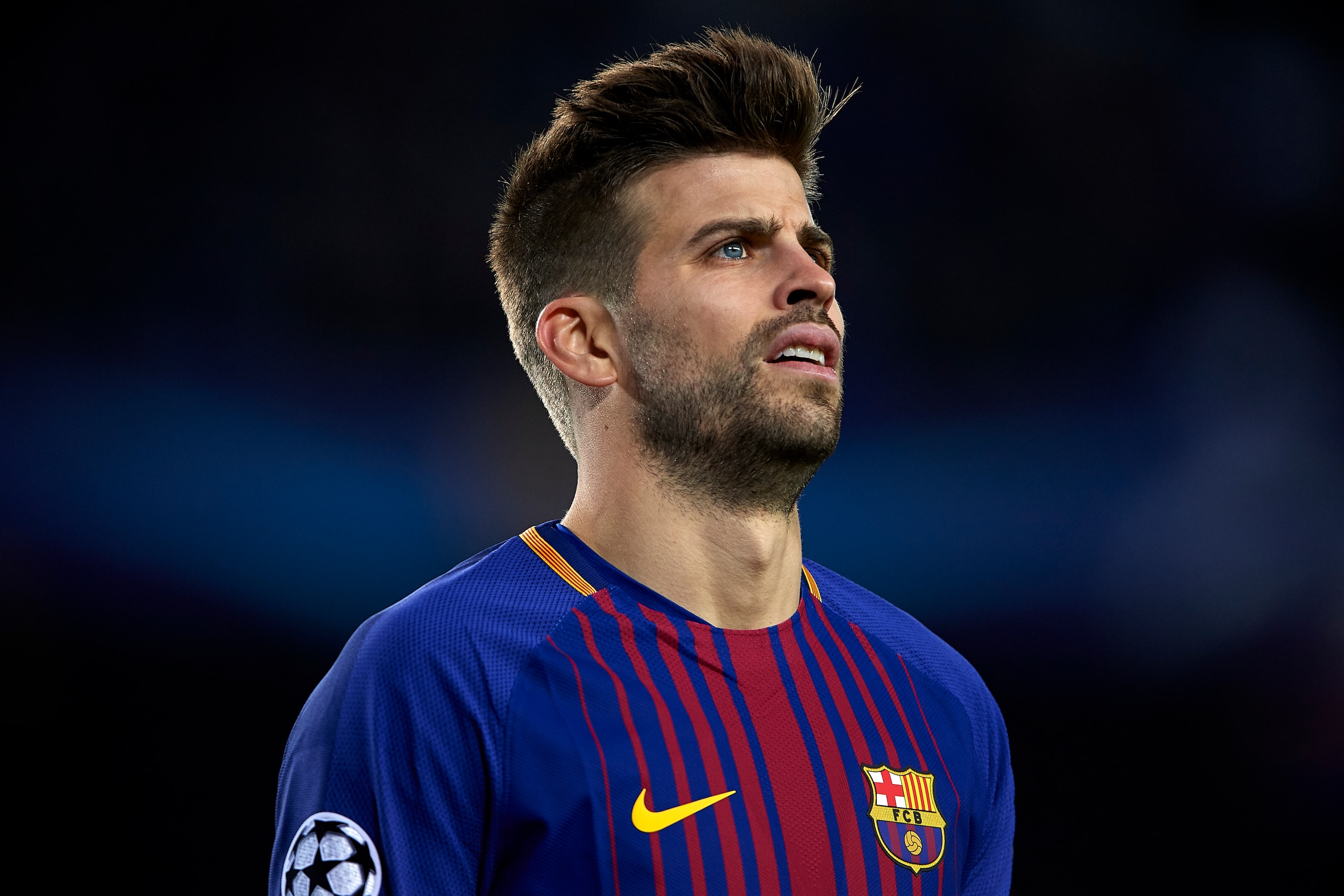 BARCELONA, SPAIN - DECEMBER 05:  Gerard Pique of FC Barcelona looks on during the UEFA Champions League group D match between FC Barcelona and Sporting CP at Camp Nou on December 5, 2017 in Barcelona, Spain.  (Photo by Manuel Queimadelos Alonso/Getty Imag