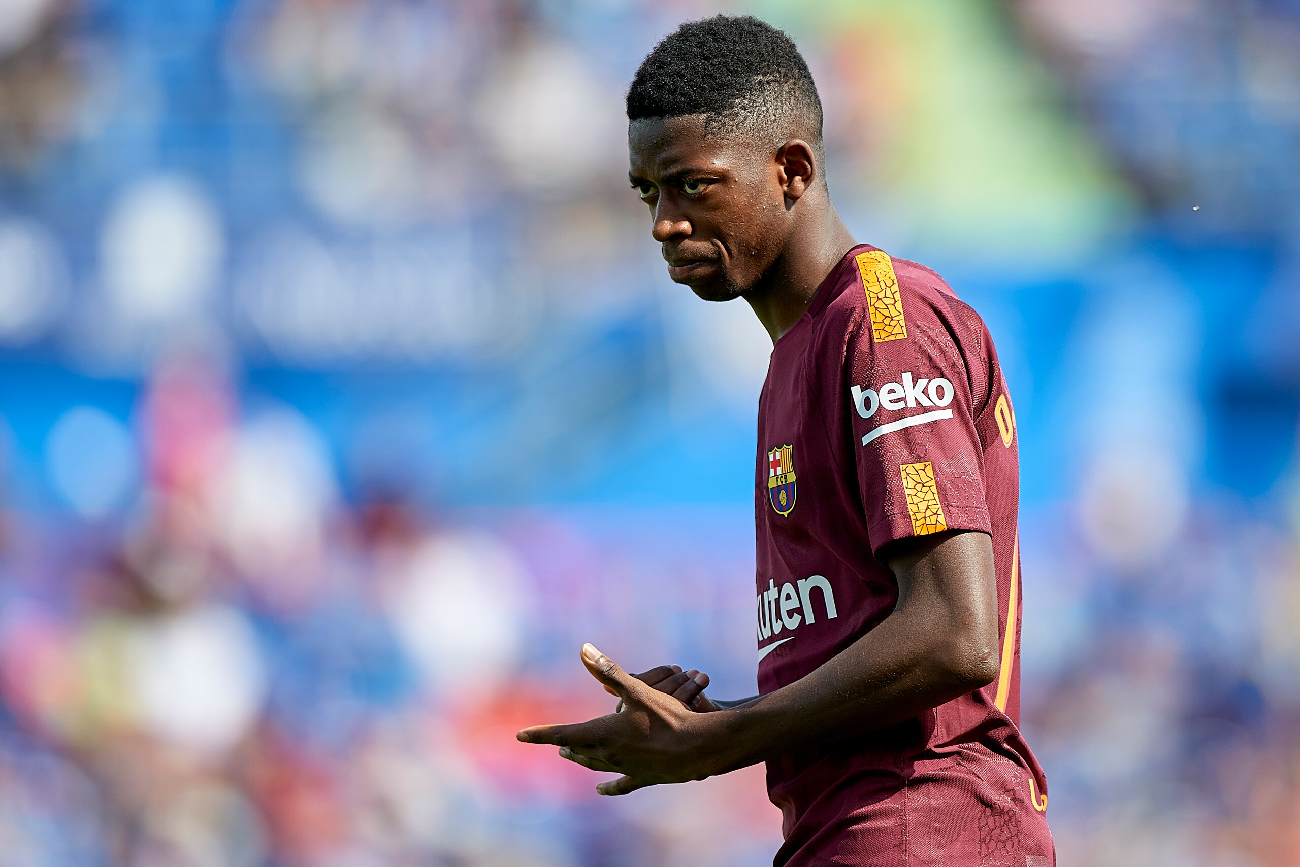 GETAFE, SPAIN - SEPTEMBER 16:  Ousmane Dembele of Barcelona looks on during the La Liga match between Getafe and Barcelona at Coliseum Alfonso Perez on September 16, 2017 in Getafe, Spain.  (Photo by fotopress/Getty Images)