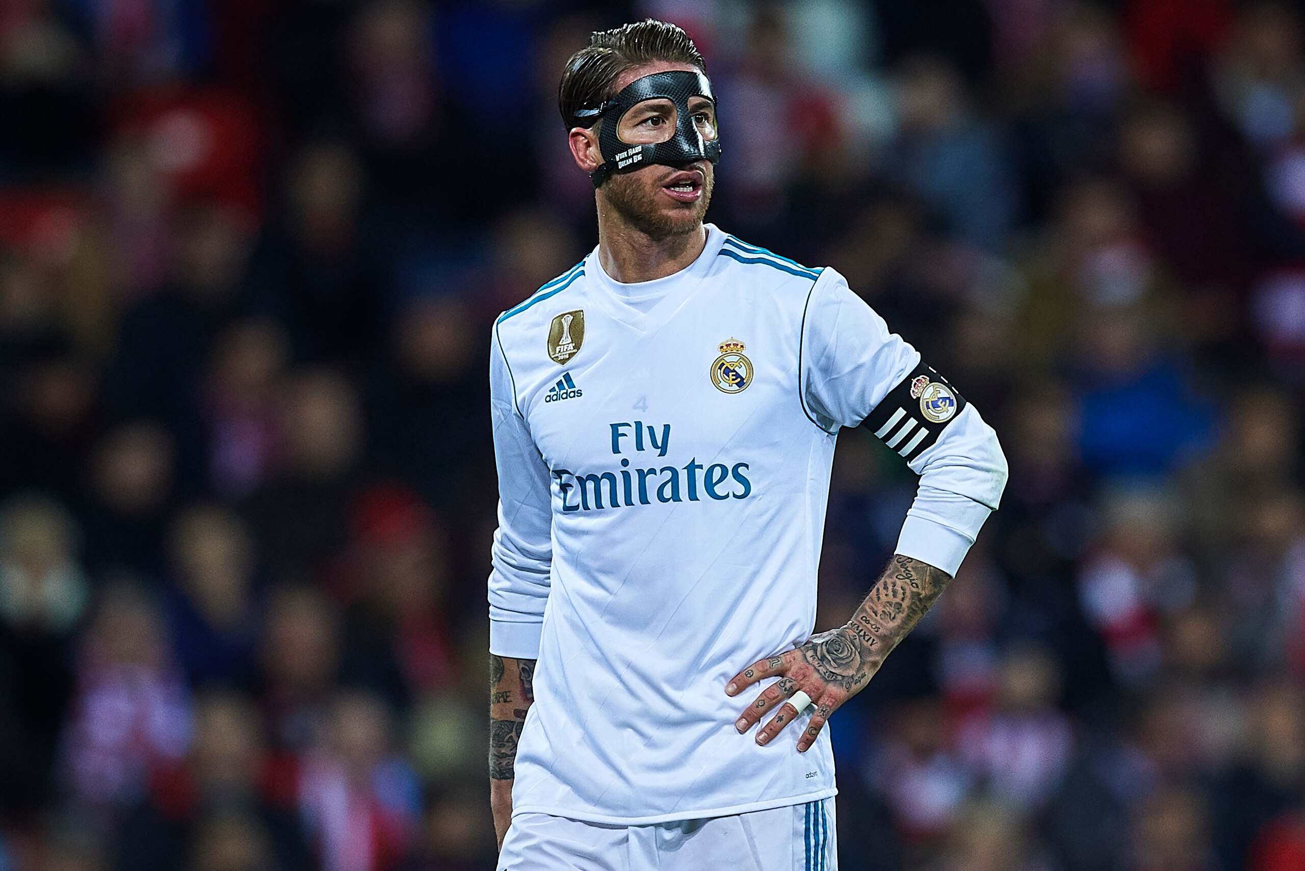 BILBAO, SPAIN - DECEMBER 02:  Sergio Ramos of Real Madrid CF looks on during the La Liga match between Athletic Club and Real Madrid at Estadio de San Mames on December 2, 2017 in Bilbao, Spain.  (Photo by Juan Manuel Serrano Arce/Getty Images)