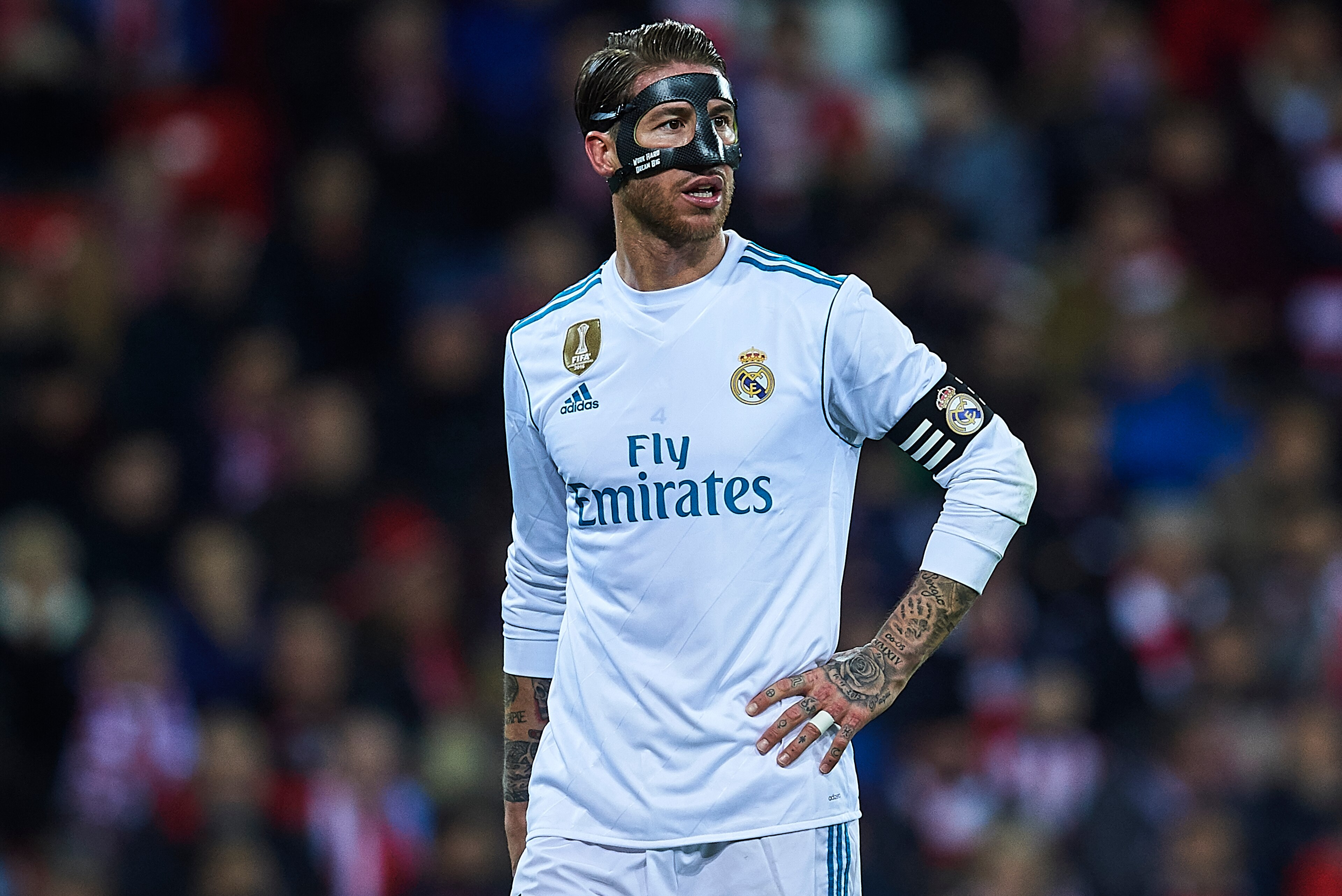 BILBAO, SPAIN - DECEMBER 02:  Sergio Ramos of Real Madrid CF looks on during the La Liga match between Athletic Club and Real Madrid at Estadio de San Mames on December 2, 2017 in Bilbao, Spain.  (Photo by Juan Manuel Serrano Arce/Getty Images)