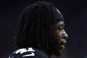NEW ORLEANS, LA - DECEMBER 03:  Alvin Kamara #41 of the New Orleans Saints reacts during a game against the Carolina Panthers at the Mercedes-Benz Superdome on December 3, 2017 in New Orleans, Louisiana.  (Photo by Jonathan Bachman/Getty Images)