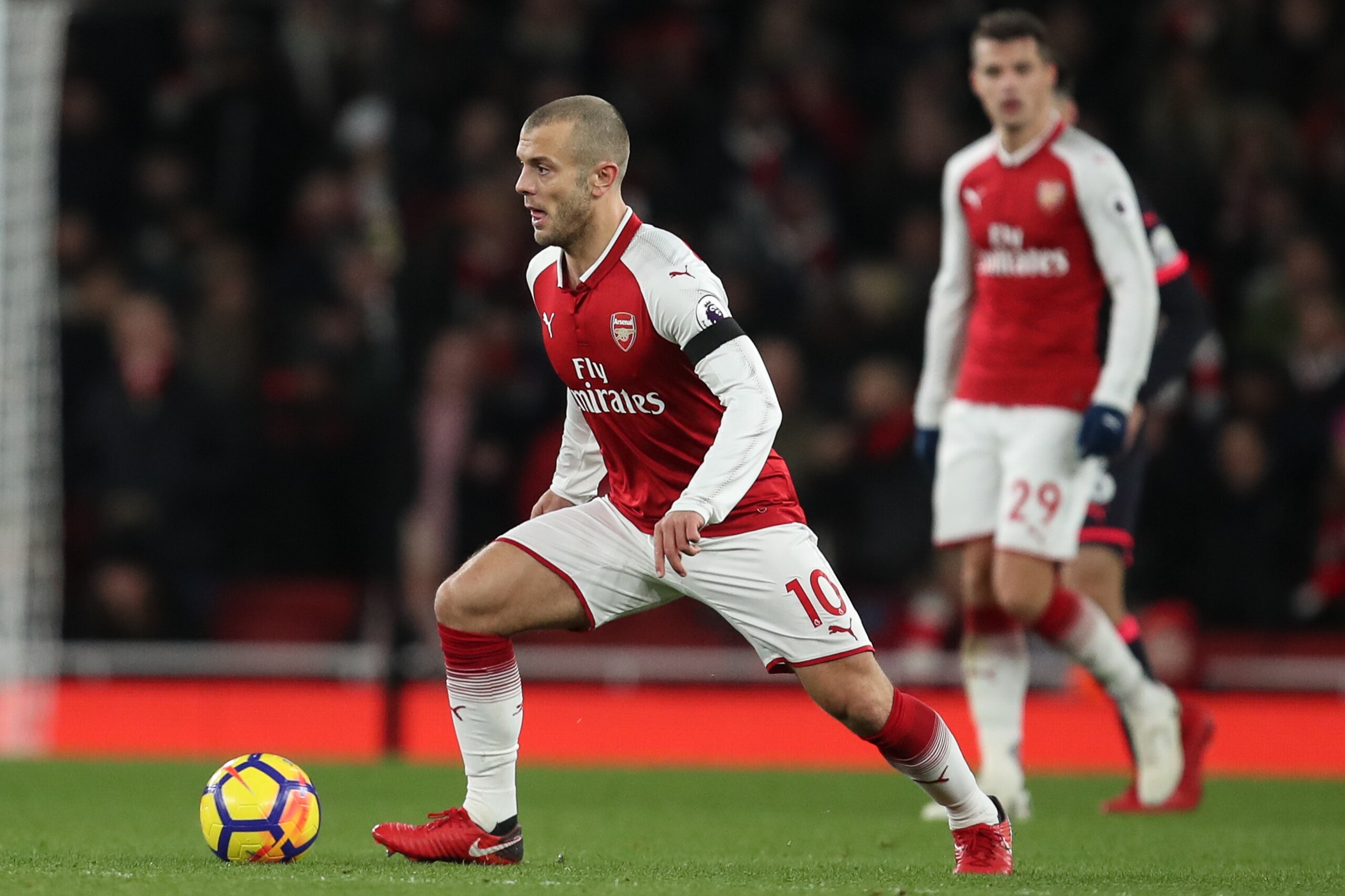 LONDON, ENGLAND - NOVEMBER 29: Jack Wilshere of Arsenal during the Premier League match between Arsenal and Huddersfield Town at Emirates Stadium on November 28, 2017 in London, England. (Photo by Robbie Jay Barratt - AMA/Getty Images)