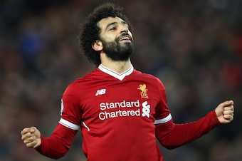LIVERPOOL, ENGLAND - DECEMBER 06:  Mohamed Salah of Liverpool celebrates after scoring his sides sixth goal during the UEFA Champions League group E match between Liverpool FC and Spartak Moskva at Anfield on December 6, 2017 in Liverpool, United Kingdom.
