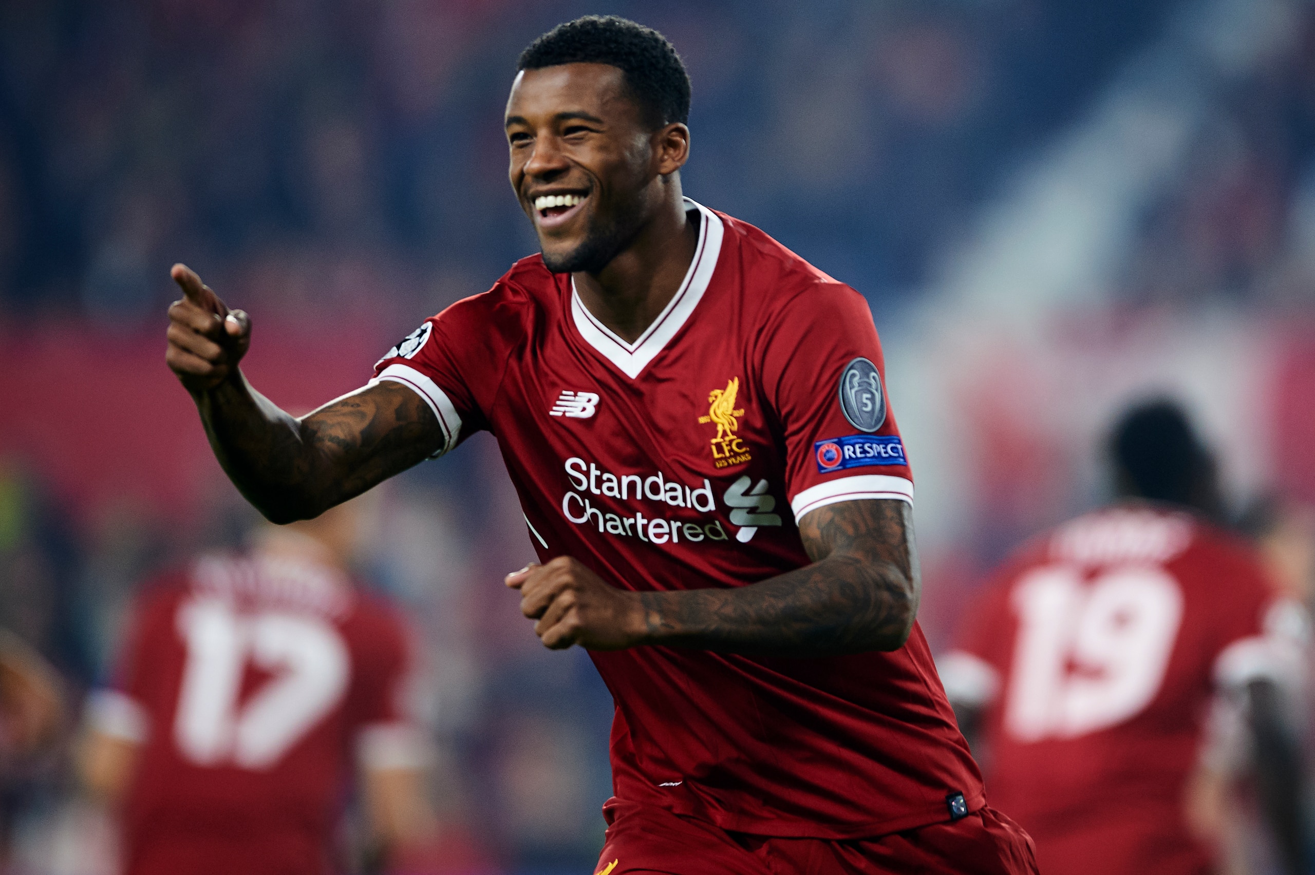 SEVILLE, SPAIN - NOVEMBER 21:  Georginio Wijnaldum of Liverpool FC reacts during the UEFA Champions League group E match between Sevilla FC and Liverpool FC at Estadio Ramon Sanchez Pizjuan on November 21, 2017 in Seville, Spain.  (Photo by Aitor Alcalde/