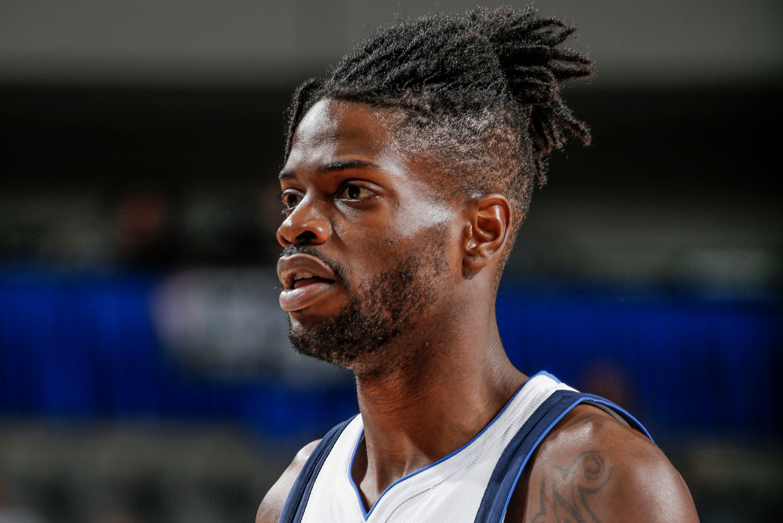 DALLAS, TX - OCTOBER 9: Nerlens Noel #3 of the Dallas Mavericks handles the ball during a preseason game against the Orlando Magic on October 9, 2017 at the American Airlines Center in Dallas, Texas. NOTE TO USER: User expressly acknowledges and agrees th
