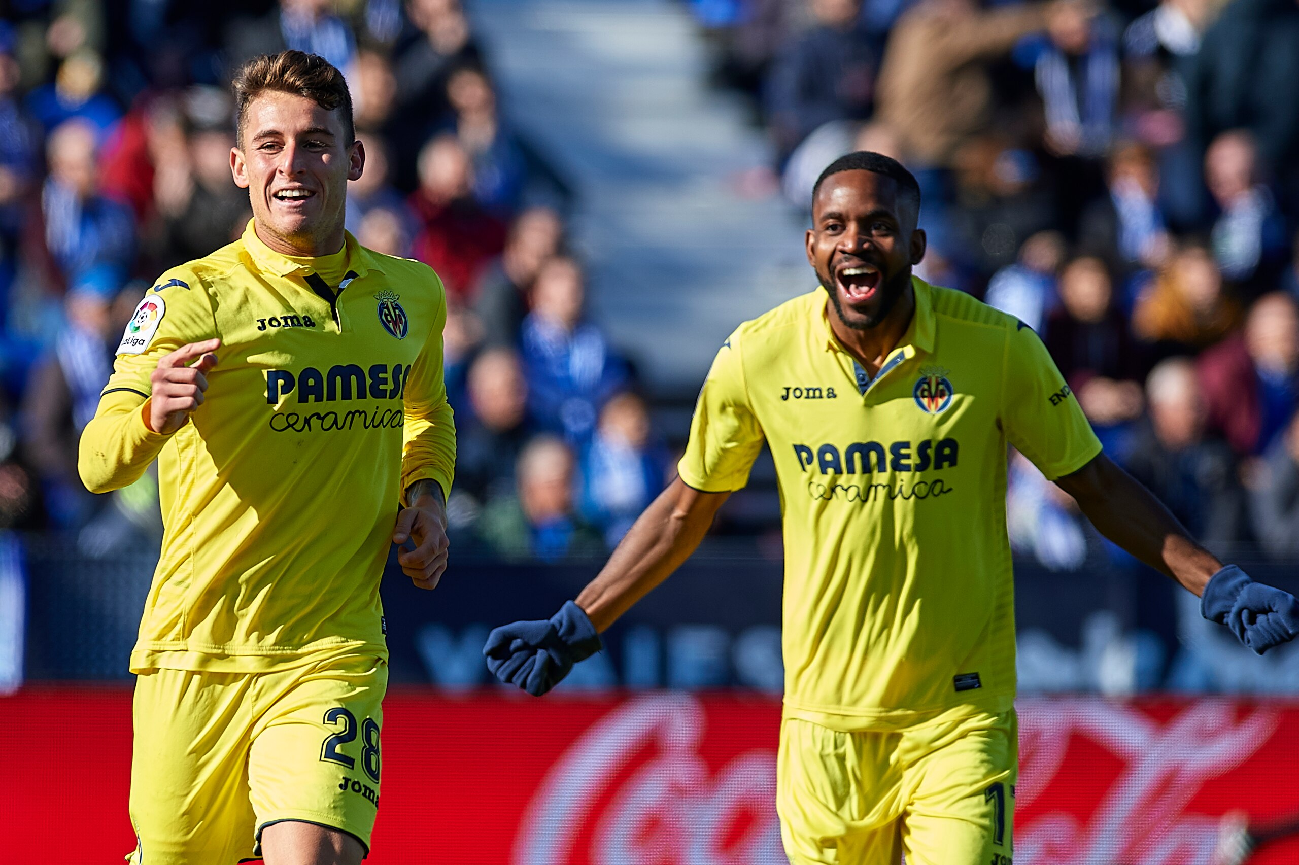 LEGANES, SPAIN - DECEMBER 03: Daniel Raba of Villarreal celebrates scoring his team's first goal with his teammate Cedric Bakambu (R) during the La Liga match between Leganes and Villarreal at Estadio Municipal de Butarque on December 3, 2017 in Leganes, LEGANES, SPAIN - DECEMBER 03: Daniel Raba of Villarreal celebrates scoring his team's first goal with his teammate Cedric Bakambu (R) during the La Liga match between Leganes and Villarreal at Estadio Municipal de Butarque on December 3, 2017 in Leganes,