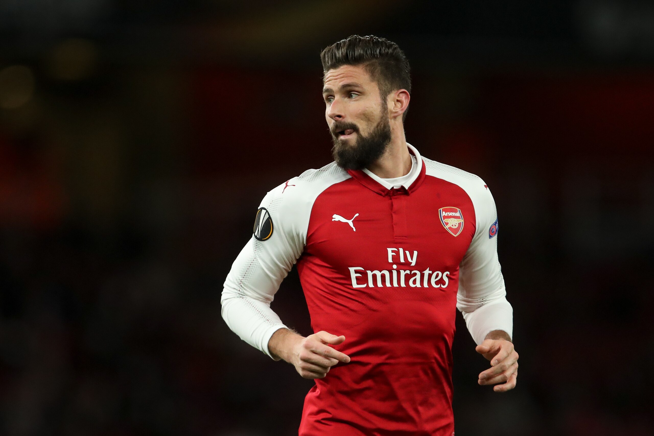 LONDON, ENGLAND - DECEMBER 07: Olivier Giroud of Arsenal during the UEFA Europa League group H match between Arsenal FC and BATE Borisov at Emirates Stadium on December 7, 2017 in London, United Kingdom. (Photo by Robbie Jay Barratt - AMA/Getty Images)
